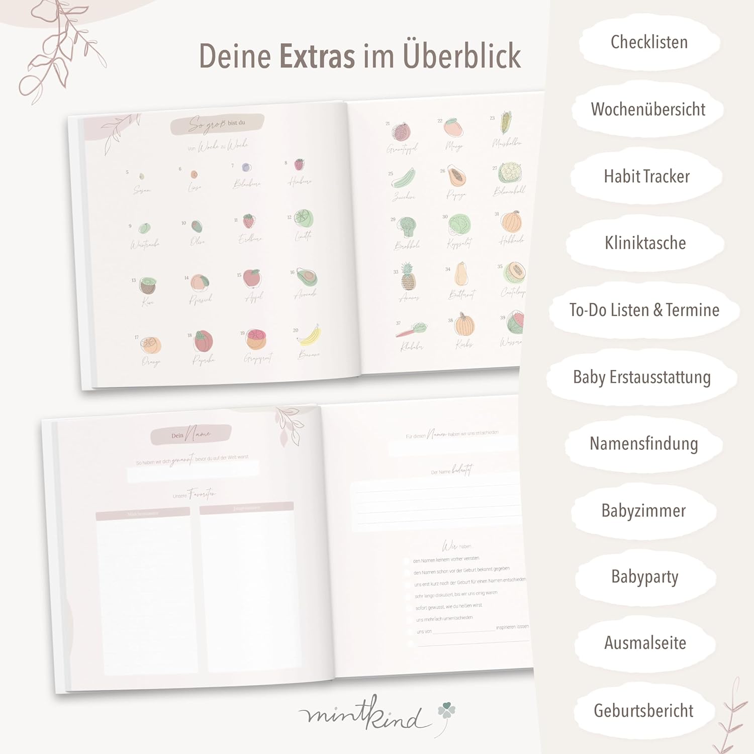MINTKIND® Schwangerschaftstagebuch „Meine Schwangerschaft“ mit Sticker Set