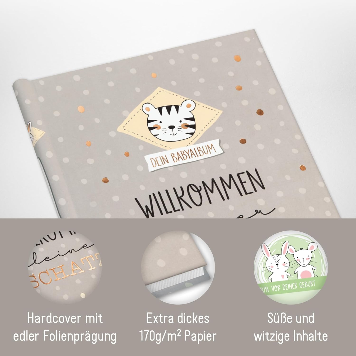 Häfft® Babyalbum 'Dotty Tiger' - Erinnerungsalbum für Schwangerschaft und erstes Jahr Häfft® Babyalbum 'Dotty Tiger' - Erinnerungsalbum für Schwangerschaft und erstes Jahr