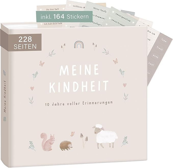 mintkind Erinnerungsalbum Kindheit Beige (0–10 Jahre) mit Sticker-Set