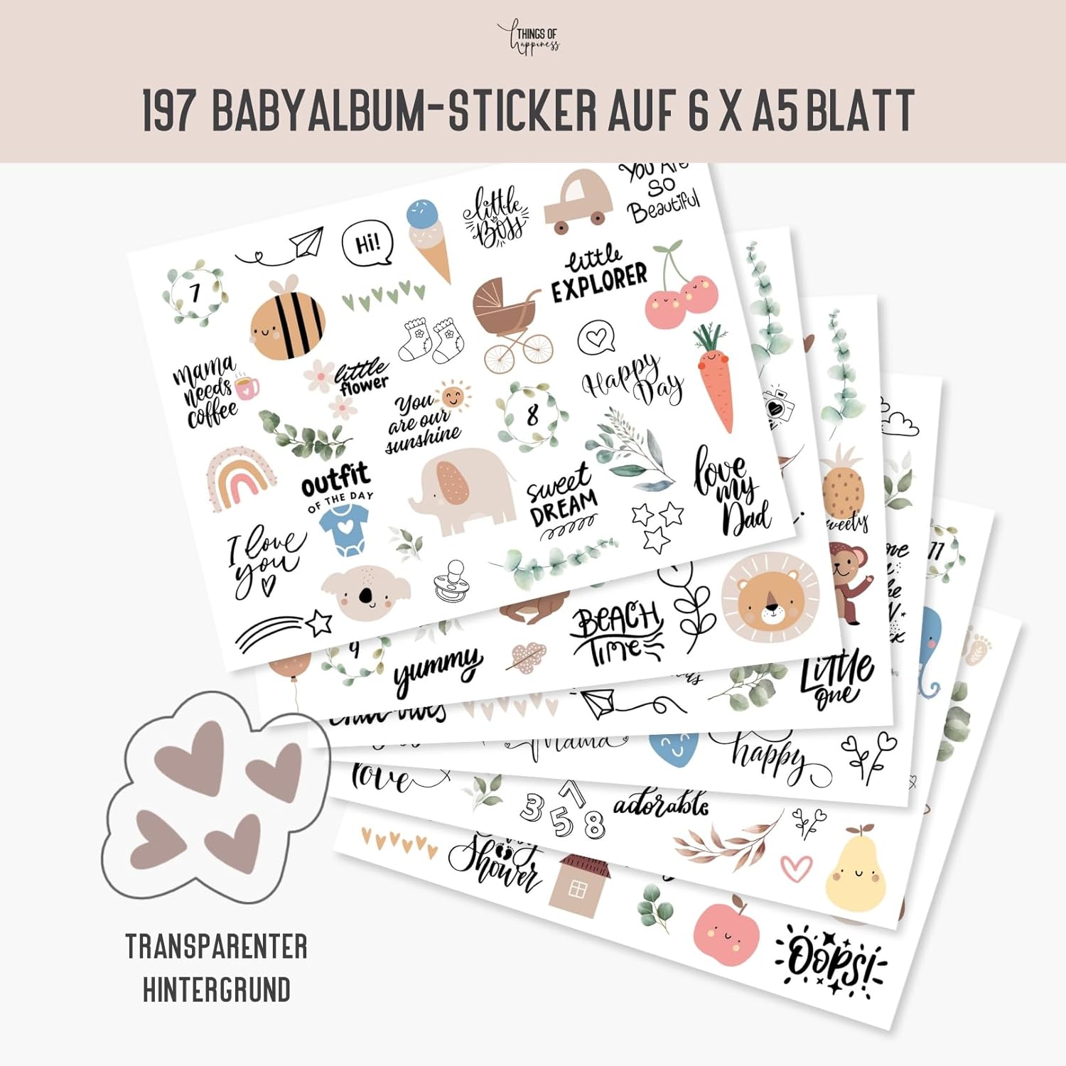 Baby Sticker Set | 197 Aufkleber für Babyalbum & Scrapbook