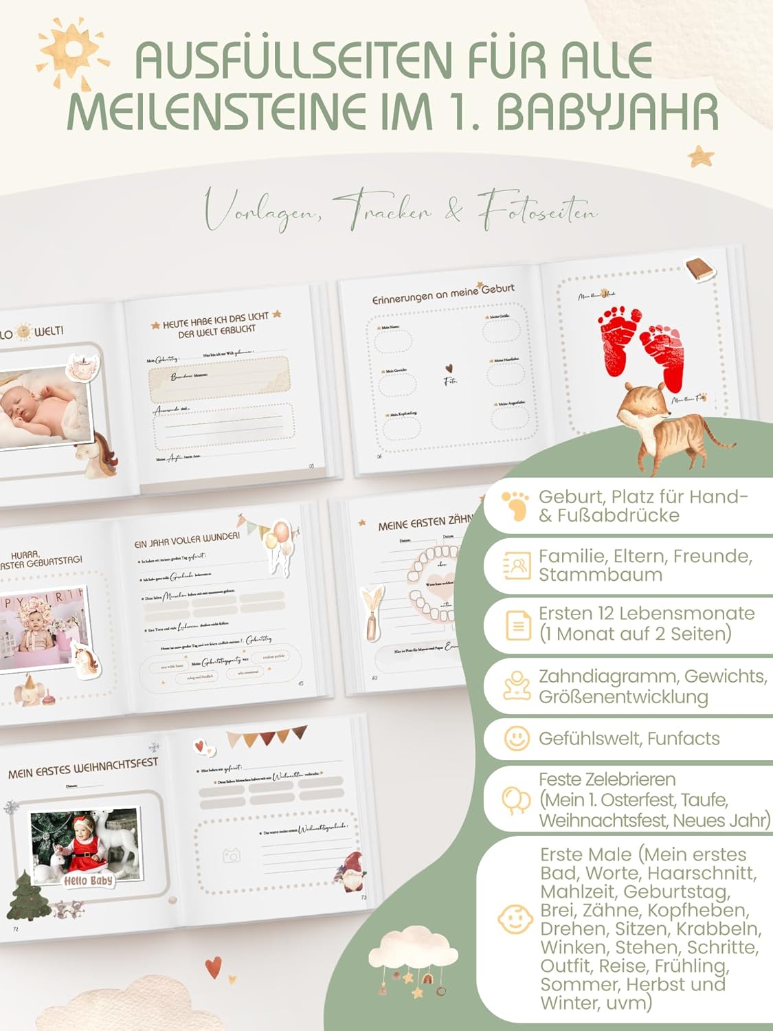 Premium 'Mein erstes Jahr' Babyalbum - Ideales Geburtsgeschenk