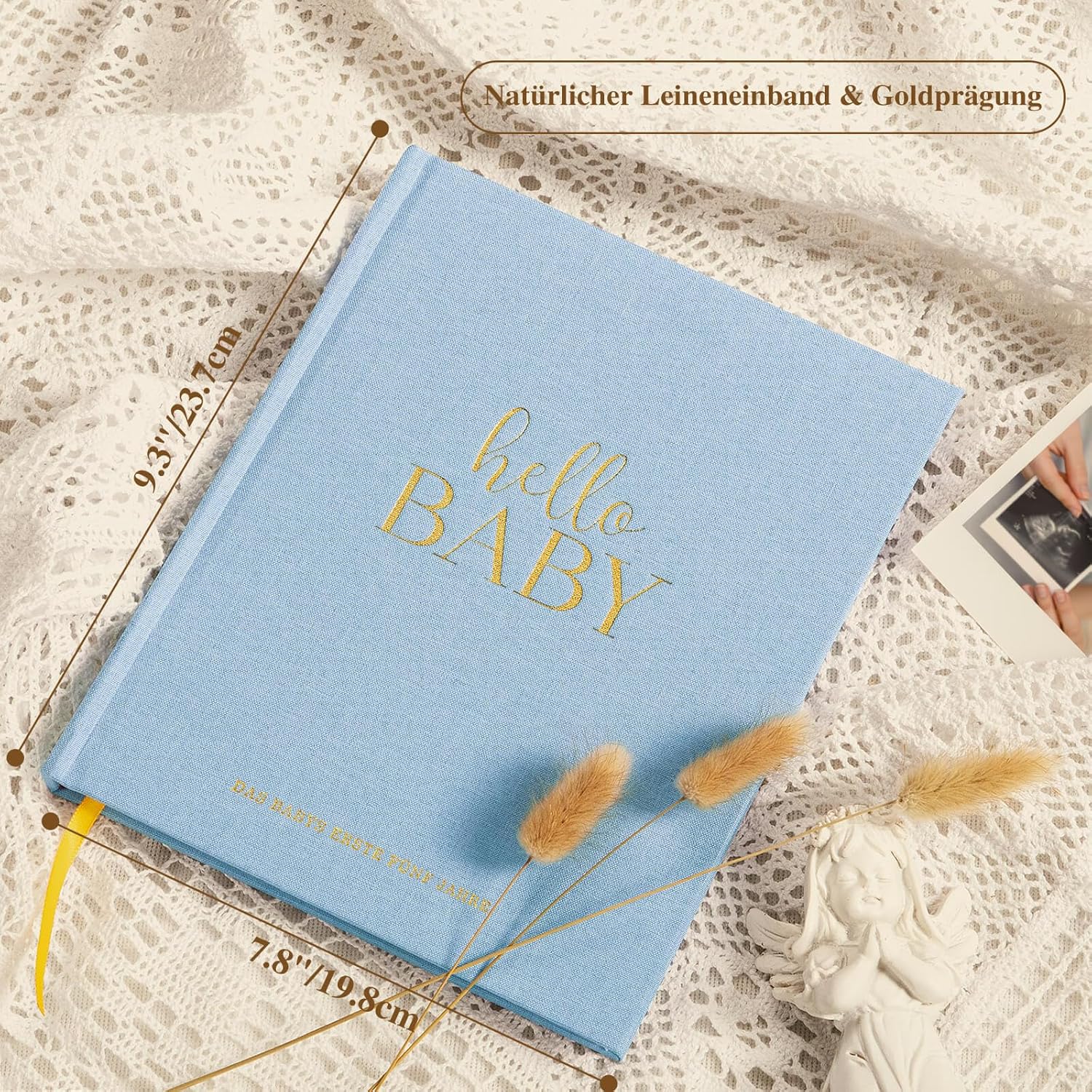 Lanpn Babytagebuch: Erinnerungsbuch für die ersten 5 Jahre - Leinen Hardcover