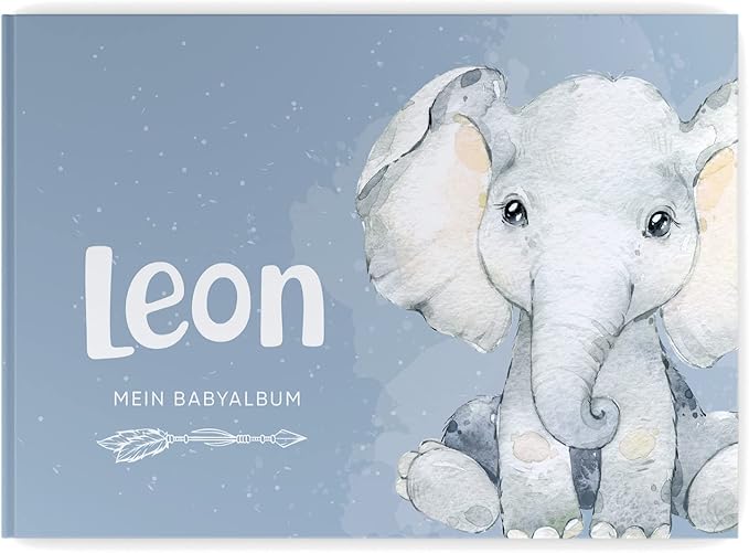 Babyalbum „Mein erstes Jahr" Elefant Blau – 104 Seiten, personalisierbar