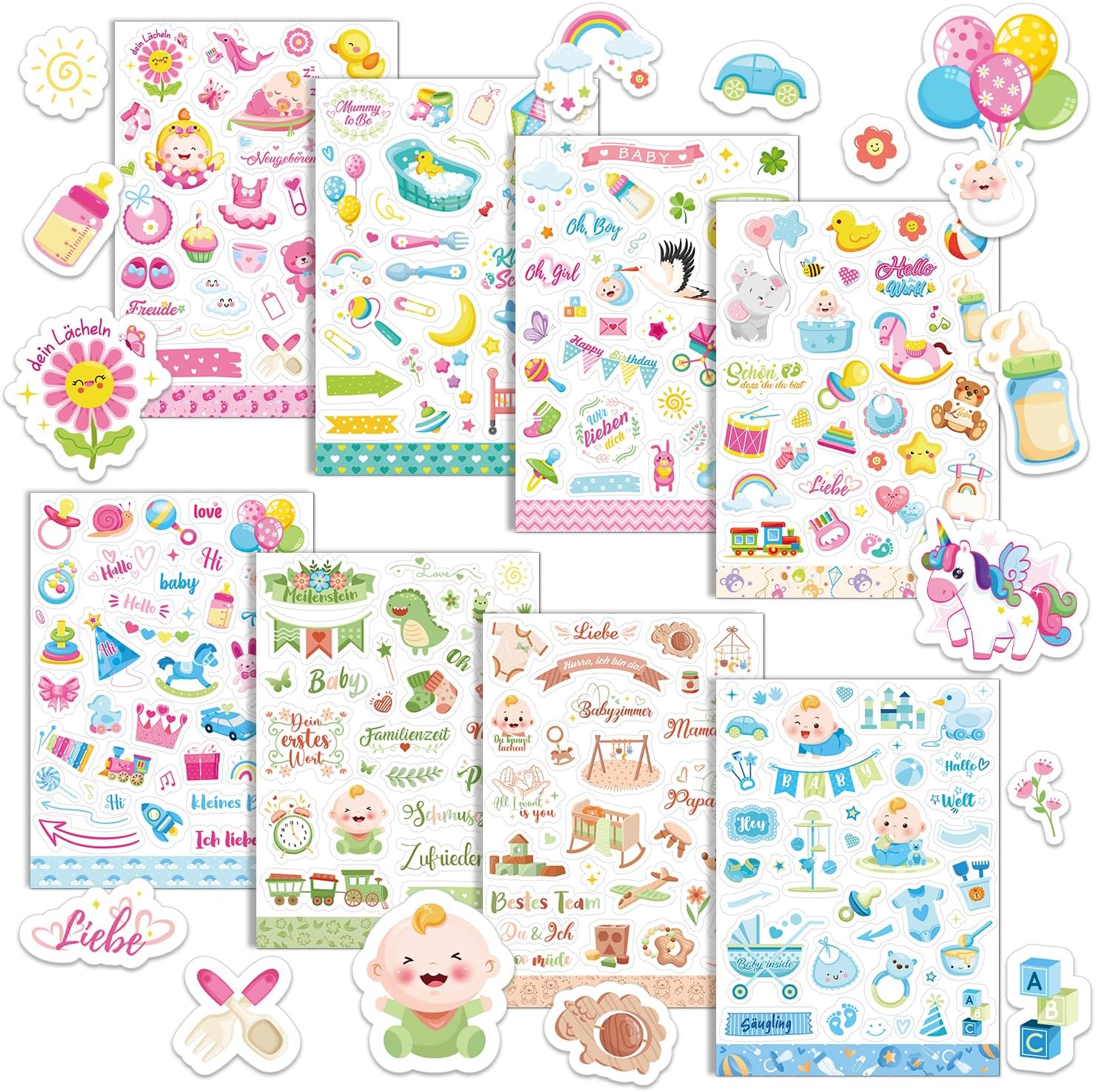 DPKOW Babyalbum Sticker Set - 235stk - Perfekt für Babyparty und Scrapbooking