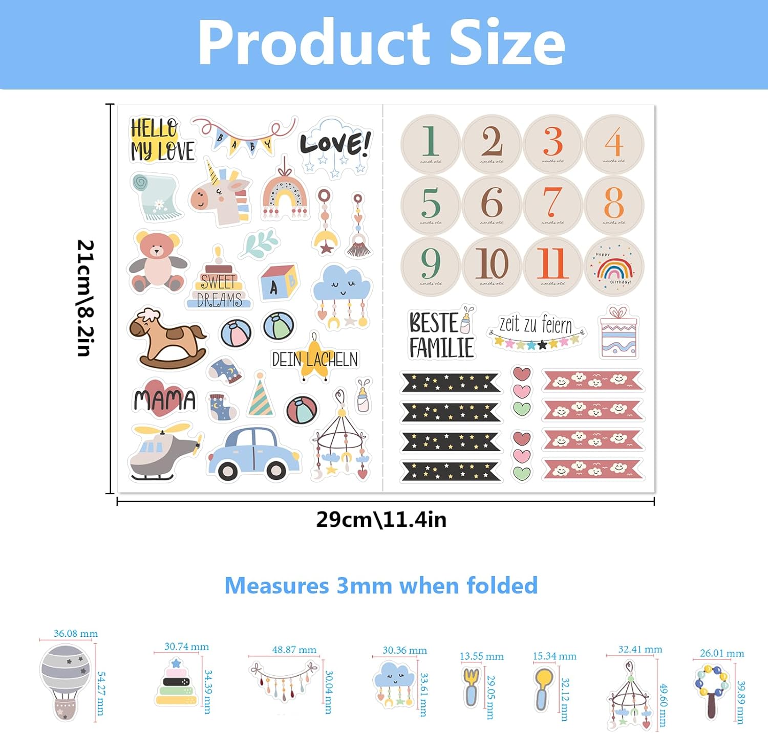 4-Blatt Babyalbum Sticker-Set – Ideal für Scrapbooking und Geschenkverpackung 4-Blatt Babyalbum Sticker-Set – Ideal für Scrapbooking und Geschenkverpackung