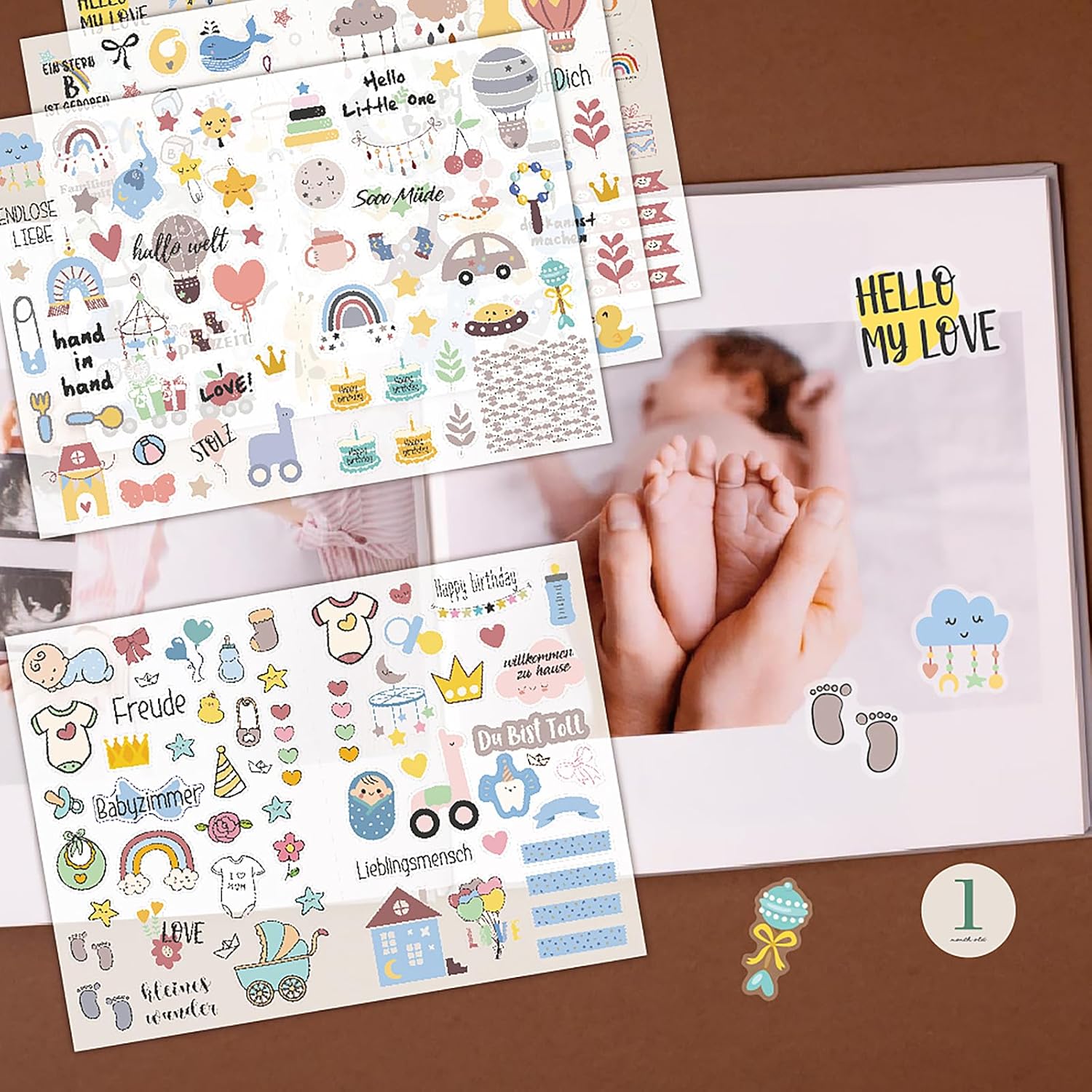 4-Blatt Babyalbum Sticker-Set – Ideal für Scrapbooking und Geschenkverpackung 4-Blatt Babyalbum Sticker-Set – Ideal für Scrapbooking und Geschenkverpackung