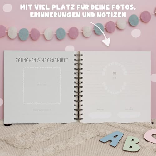 hello mini Babybuch „Mein erstes Jahr" – personalisierbar, Holz-Cover mit Gravur