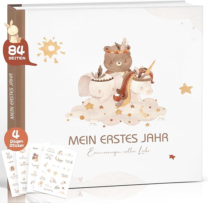 Babyalbum „Mein erstes Jahr" Boho – 84 Seiten, mit 4 Sticker-Bögen