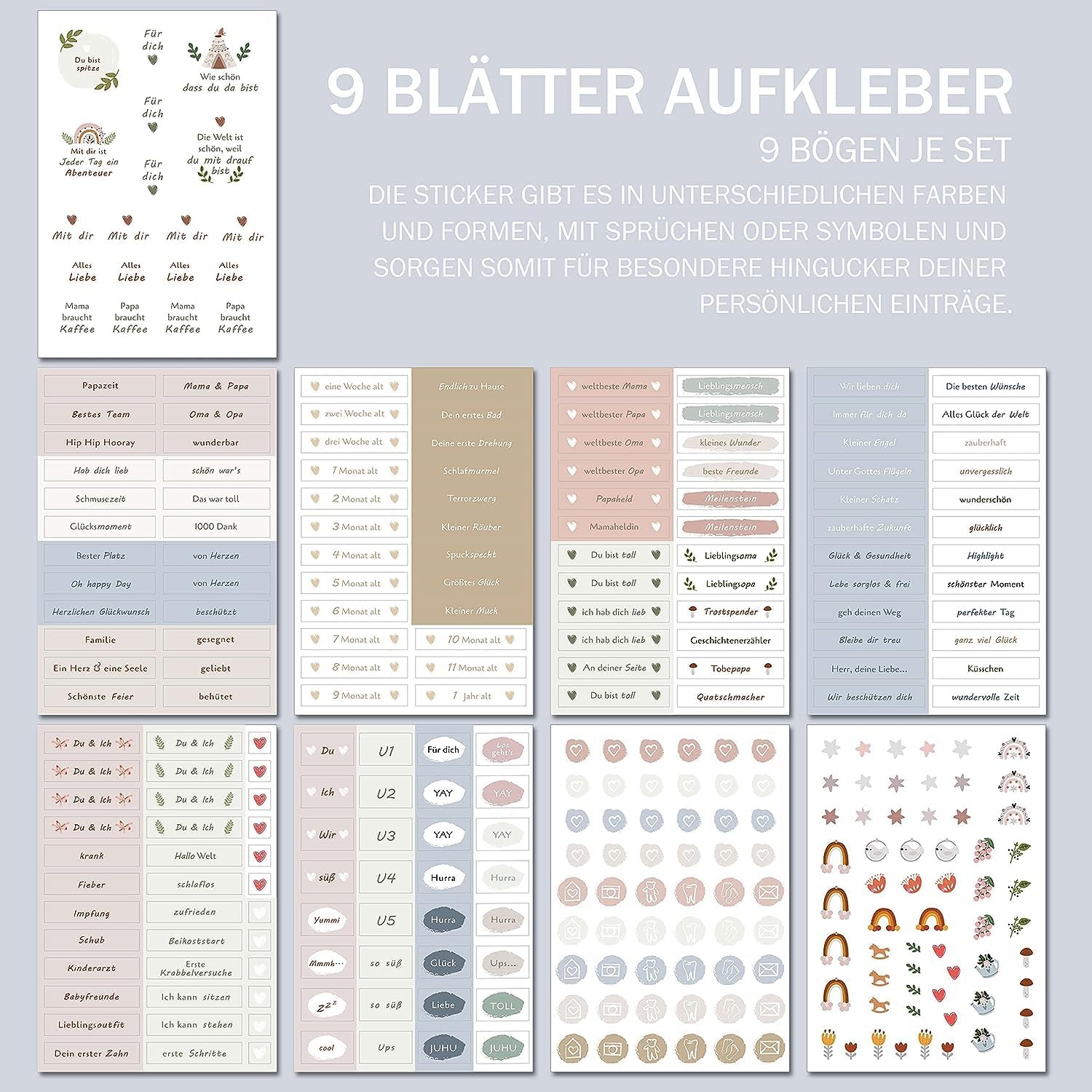 BIROYAL Baby Meilenstein Aufkleber Set - 280+ Sticker für Babyalbum & Scrapbooking
