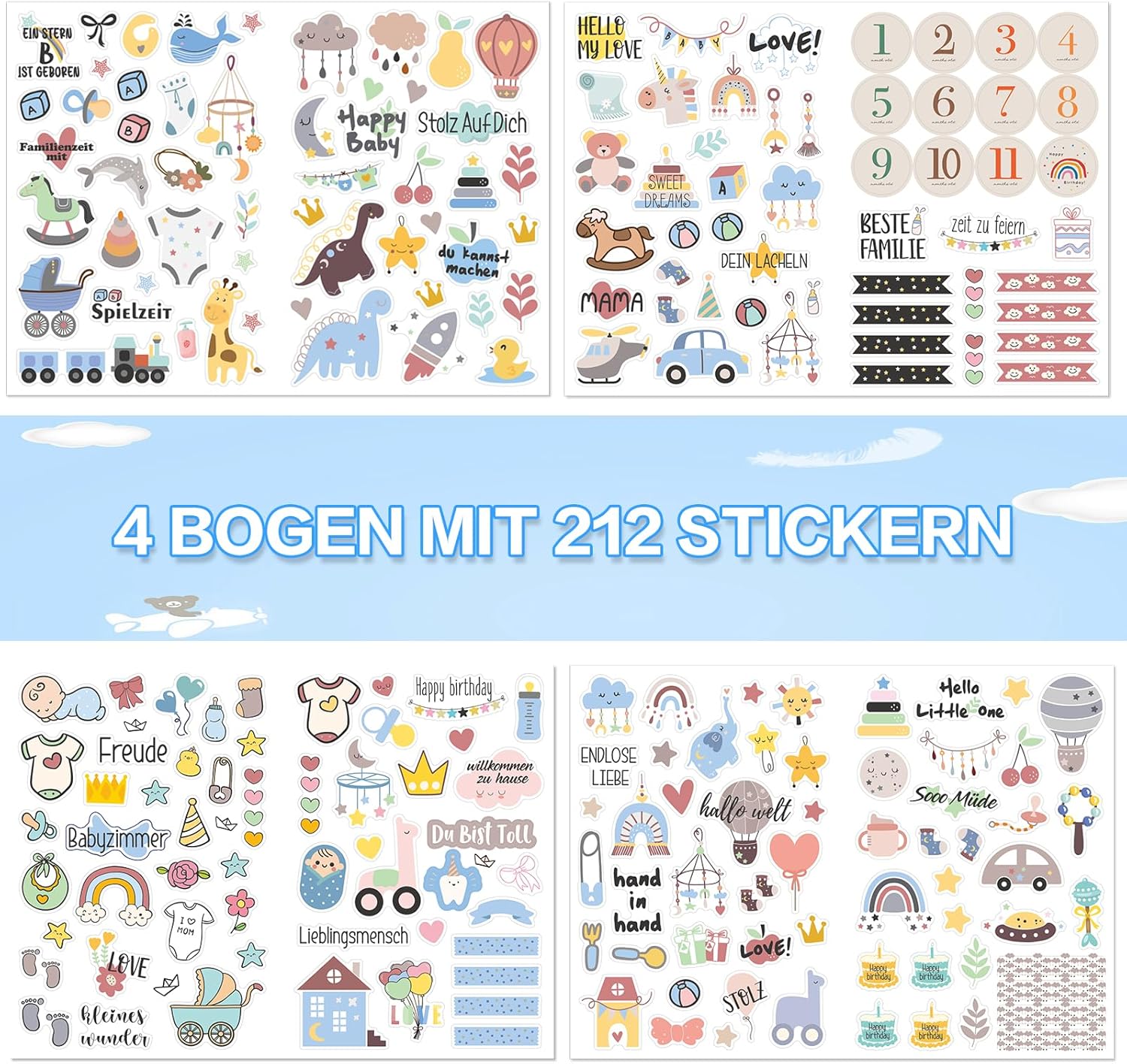 4-Blatt Babyalbum Sticker-Set – Ideal für Scrapbooking und Geschenkverpackung