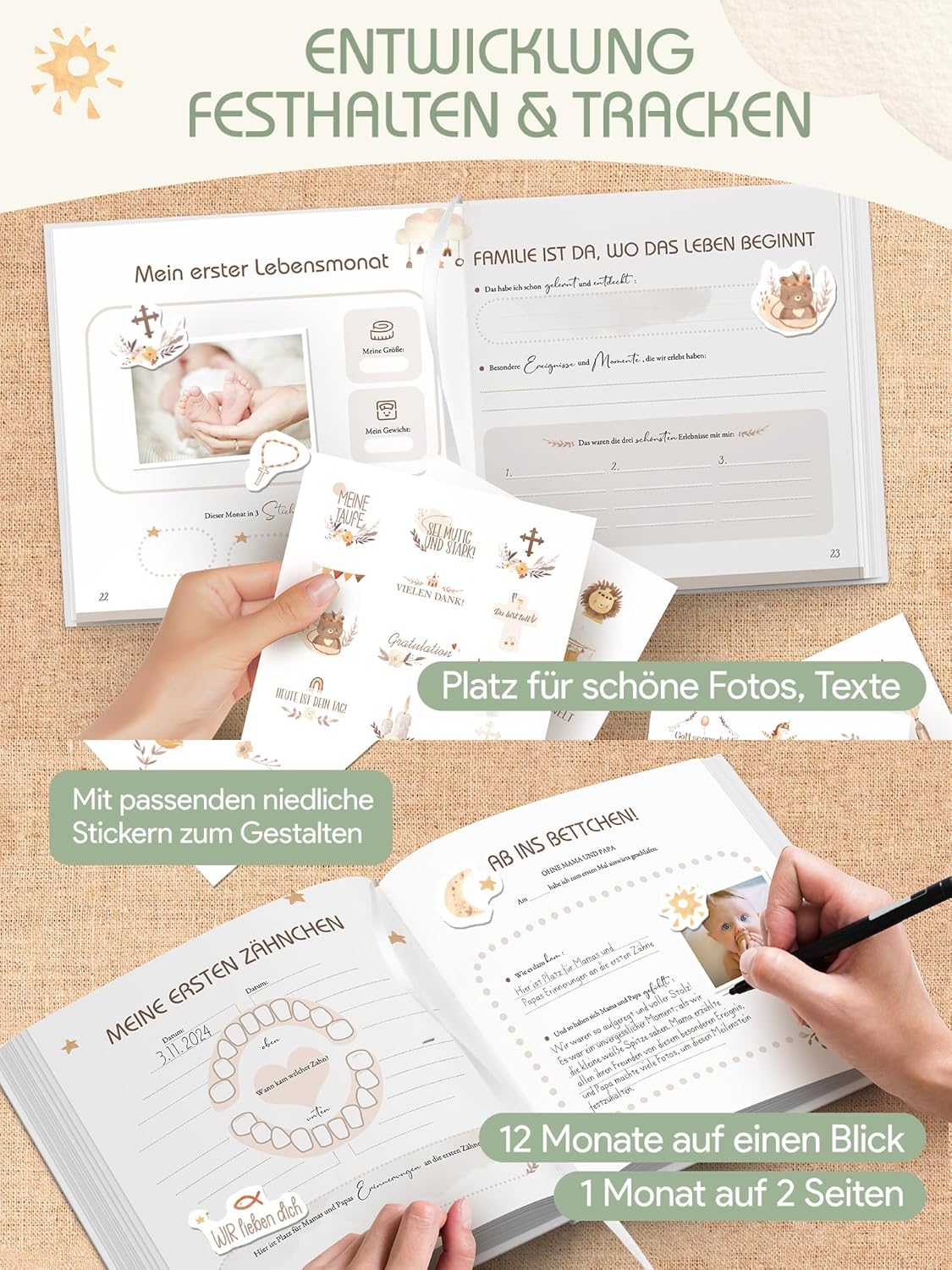 Premium 'Mein erstes Jahr' Babyalbum - Ideales Geburtsgeschenk