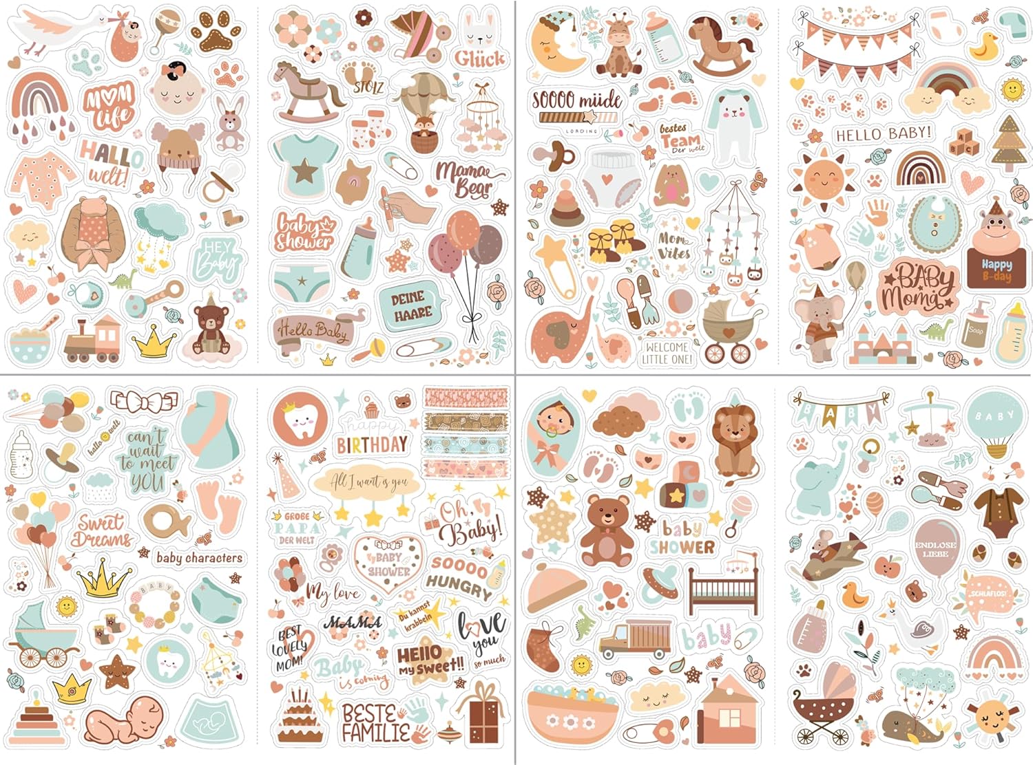 SILARLAIT Boho Baby & Kinder Aufkleber, 4 Bögen DIN-A4 zum Basteln