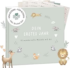 mintkind Babyalbum „Mein erstes Jahr" Salbei – 176 Seiten & Sticker