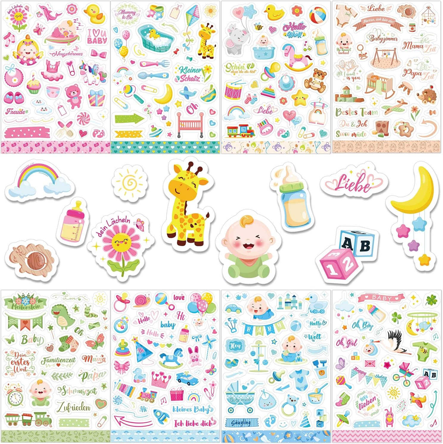 DPKOW Babyalbum Sticker Set - 235stk - Perfekt für Babyparty und Scrapbooking