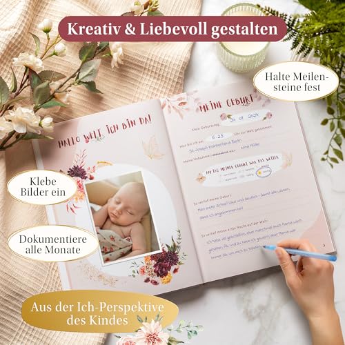 Eulentaler Babytagebuch „Mein erstes Jahr" – DIN A4, Rosa für Mädchen