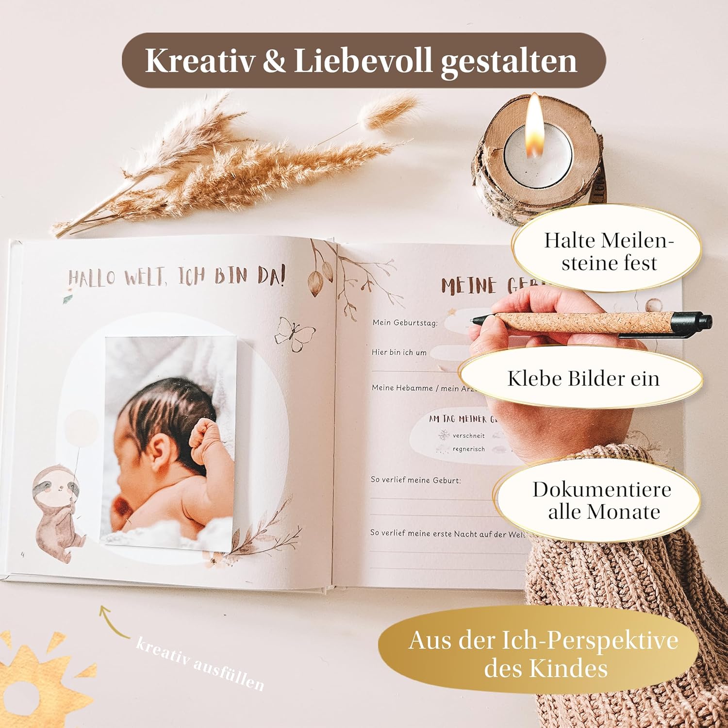 EULENTALER Babytagebuch 'Mein erstes Jahr' - Handgemalte Illustrationen und von Pädagogen gestaltet