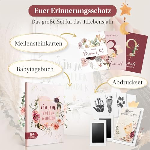 Eulentaler Sparset Rot – Babytagebuch, Meilensteinkarten & Abdruckset