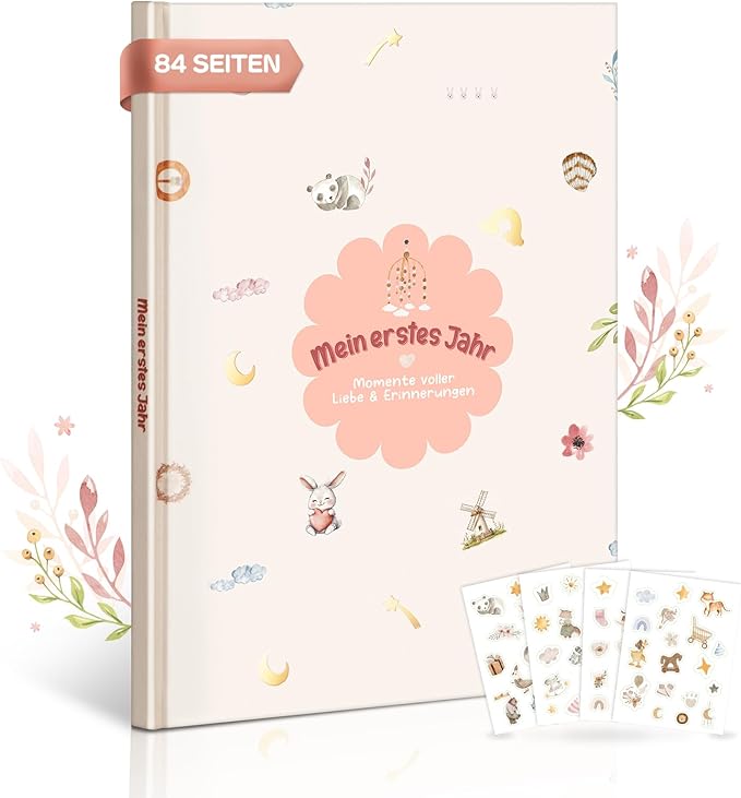 Babyalbum „Mein erstes Jahr" Boho Blumen – 84 Seiten, für Mädchen