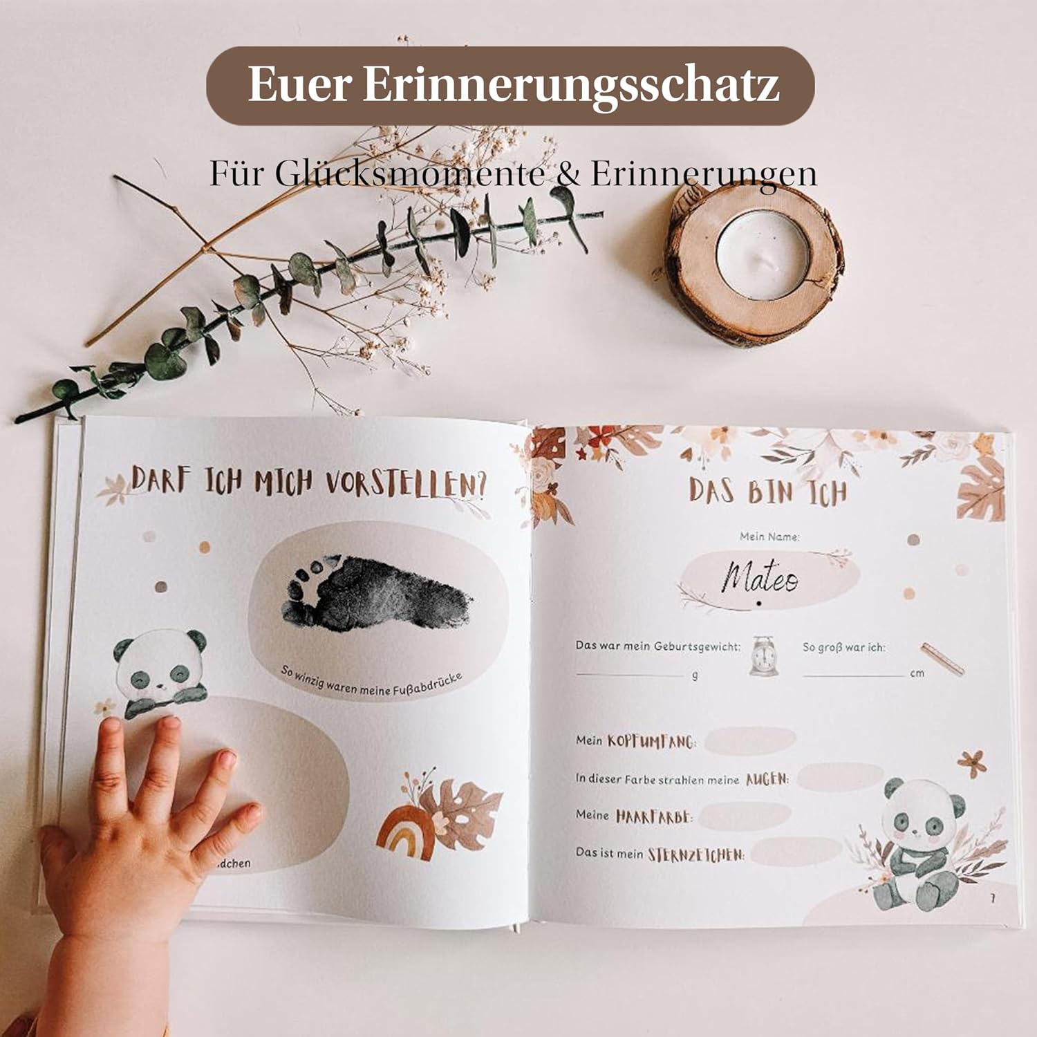 EULENTALER Babytagebuch 'Mein erstes Jahr' - Handgemalte Illustrationen und von Pädagogen gestaltet