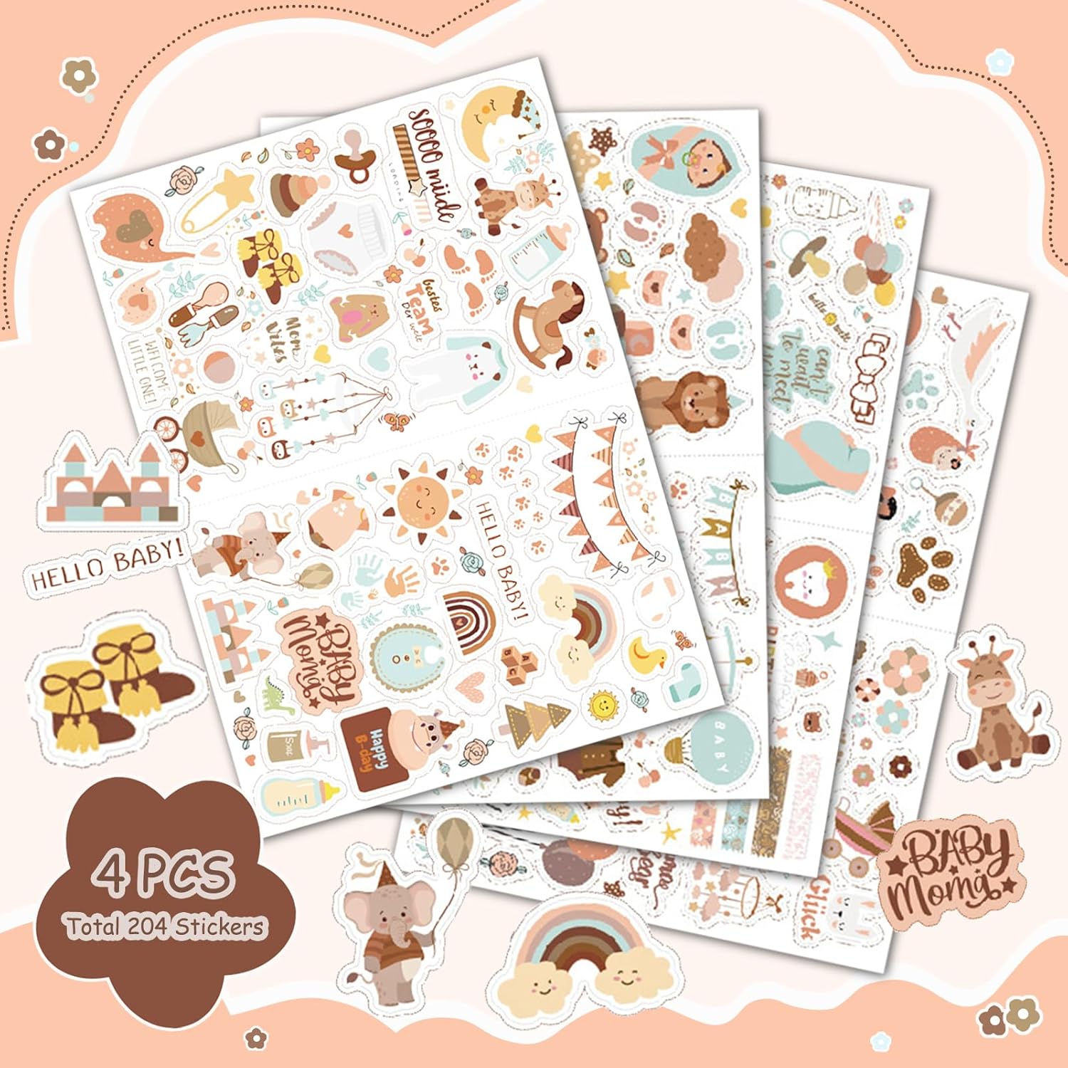 Altdeovk Babyalbum Sticker Set, 204 Stücke A4, Baby Scrapbooking Aufkleber