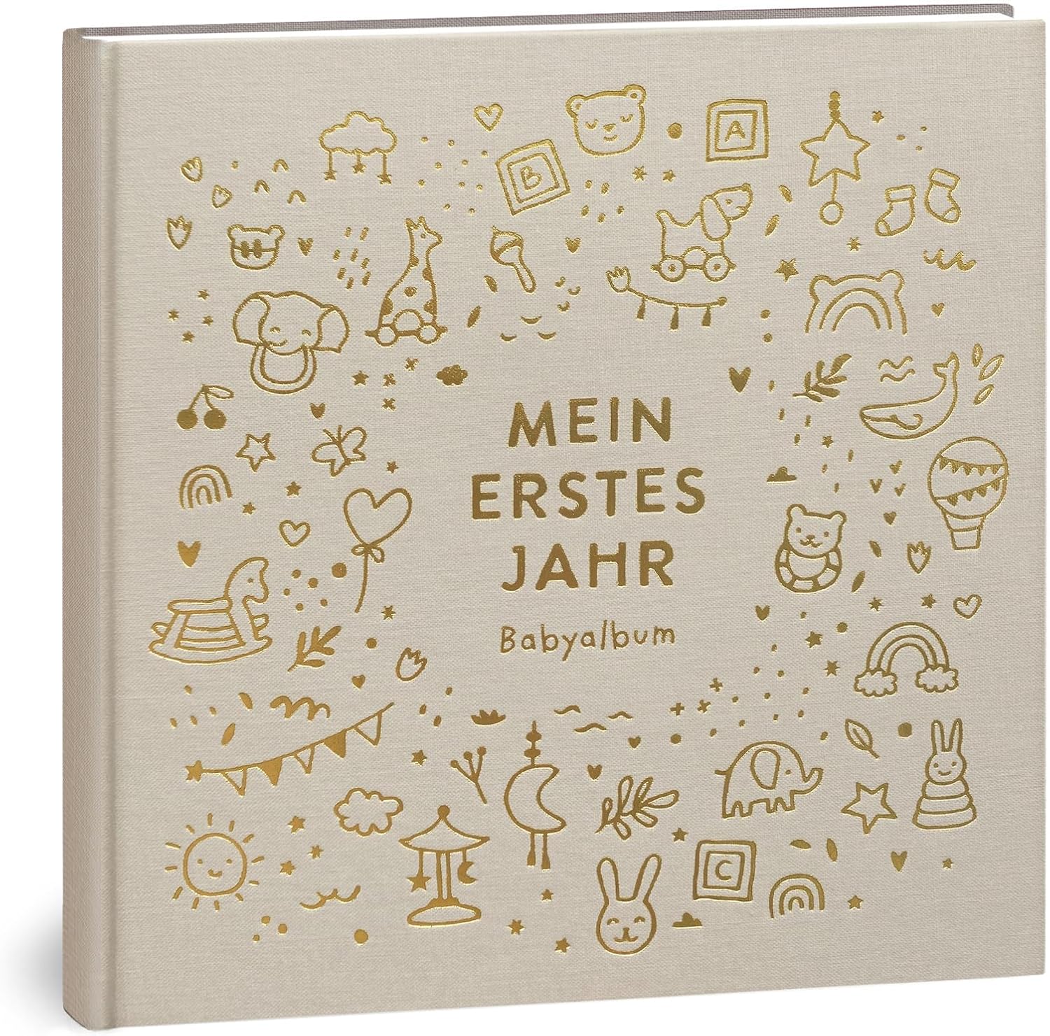 Mein erstes Jahr Babyalbum - Luxus Leinenbuch mit Goldprägung