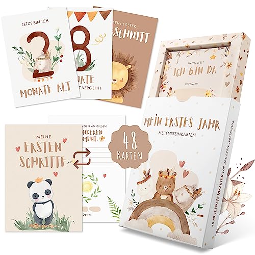 Eulentaler Meilensteinkarten Baby „Mein erstes Jahr" – 48 Karten, Boho