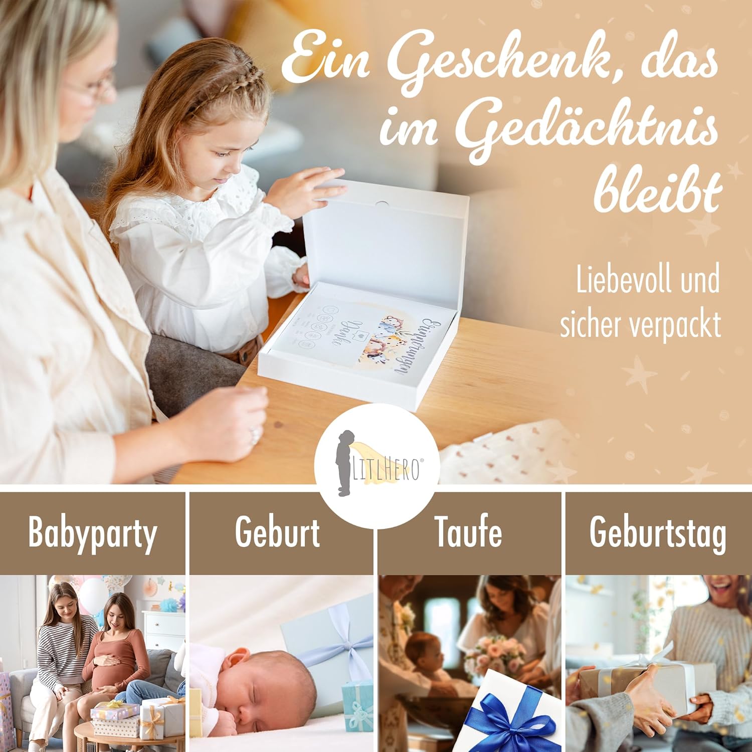 LITLHERO Erinnerungsbuch Baby - Liebevoll gestaltetes Babyalbum
