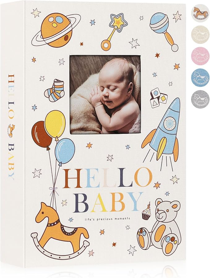Lanpn Hello Baby Fotoalbum – 300 Fotos (10×15), Leinen bunt