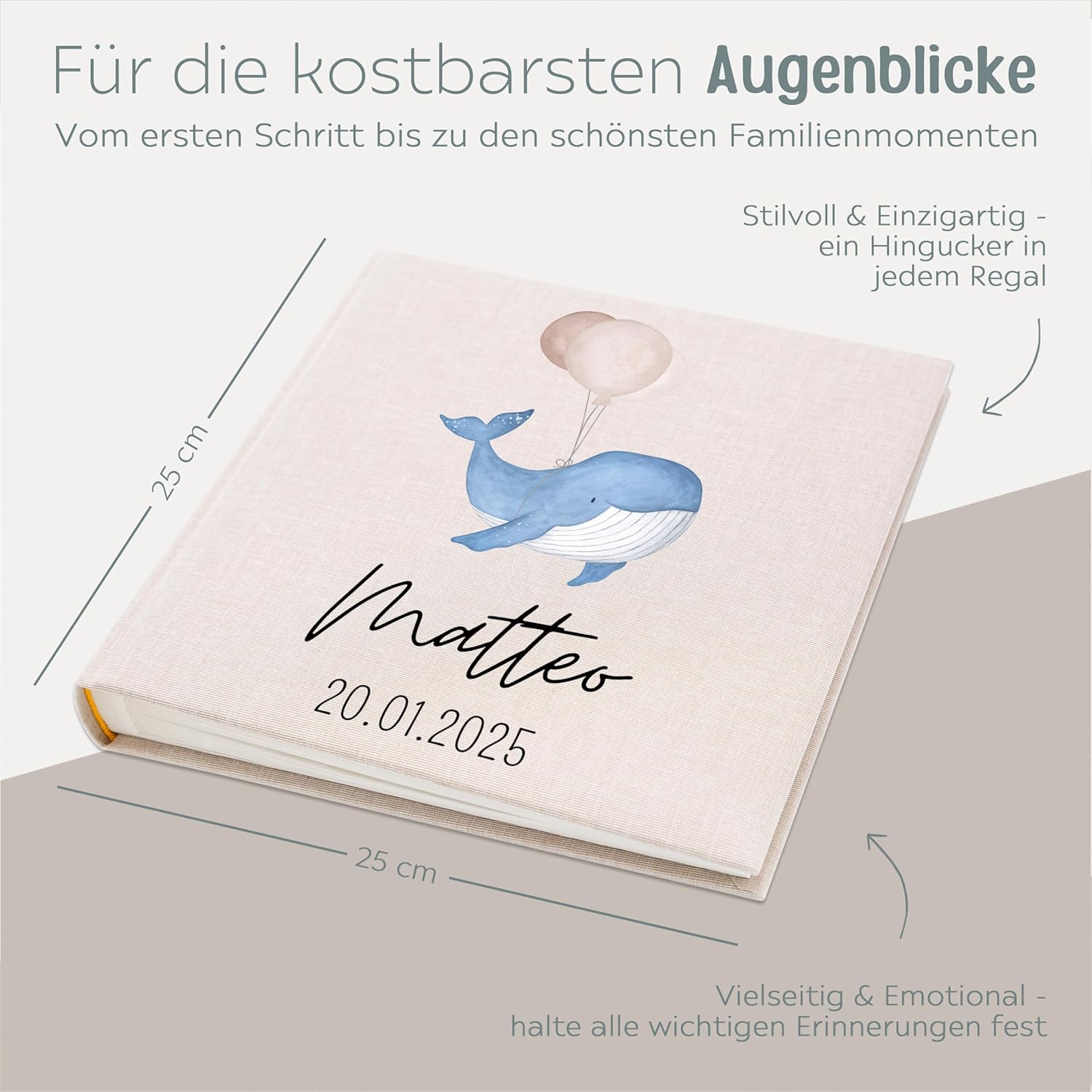 Personalisiertes wunderwunsch Fotoalbum Einschulung mit Wal Motiv
