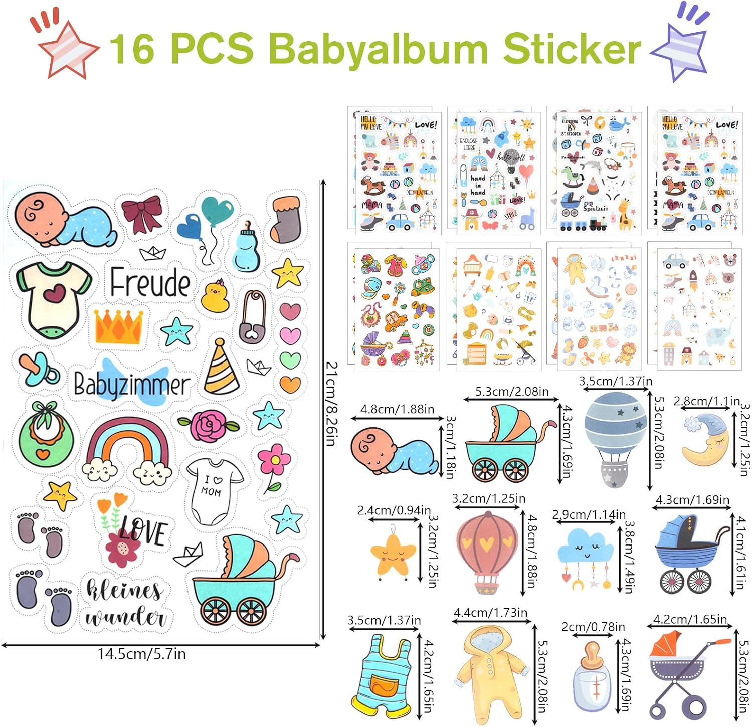361er Sticker-Set für Babyalben – Erinnerungen festhalten 361er Sticker-Set für Babyalben – Erinnerungen festhalten