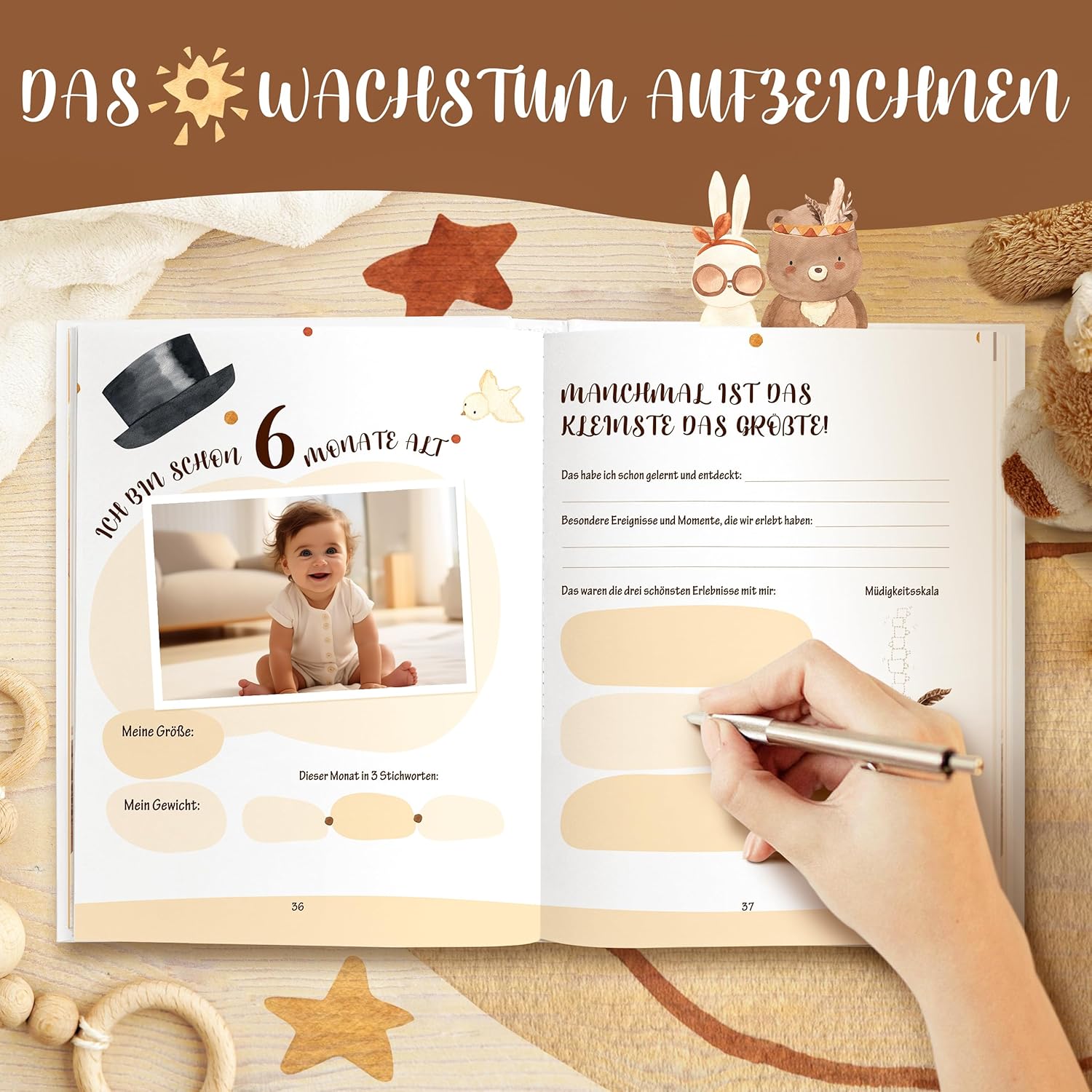 Mein erstes Jahr Babyalbum (Boho) - Einzigartiges Baby Erinnerungsbuch mit Stickern