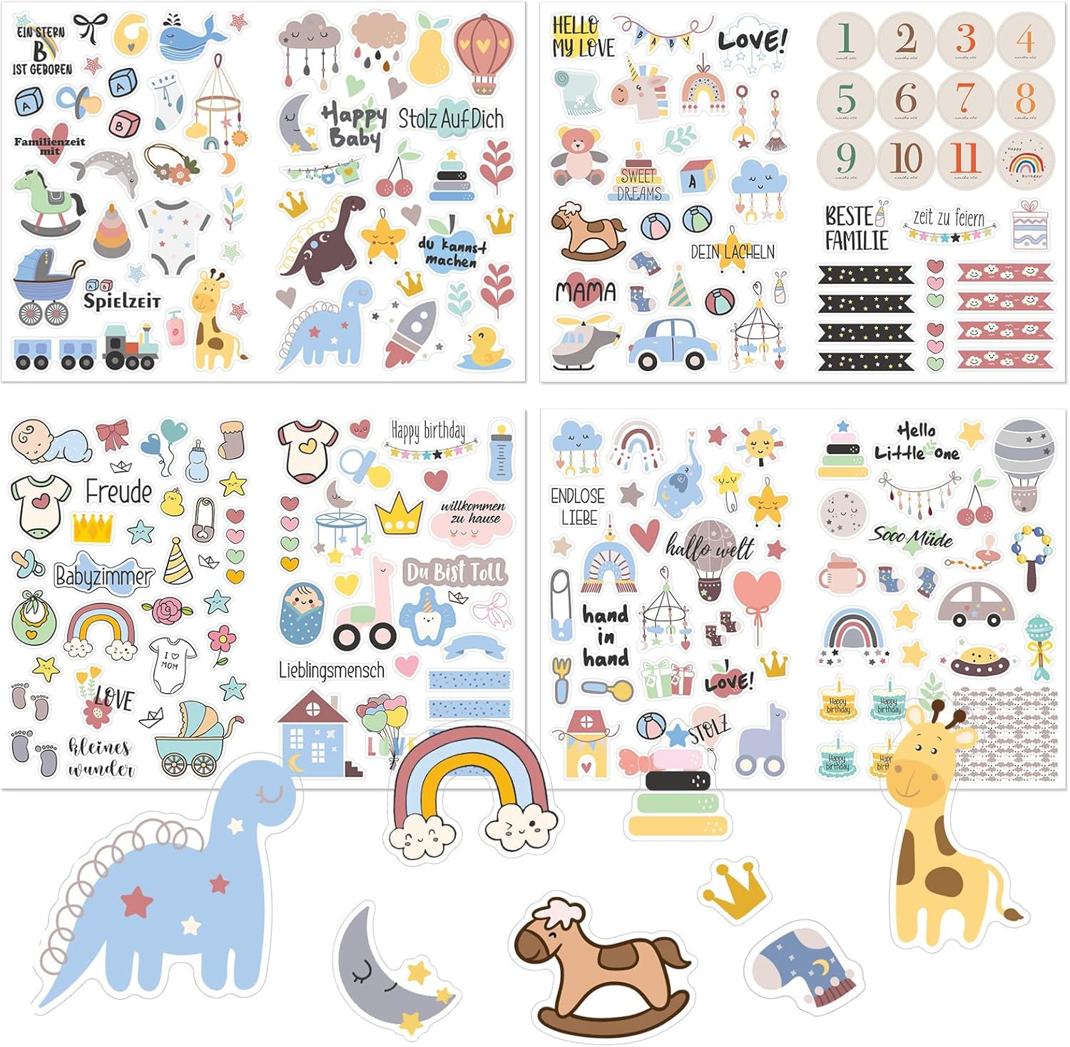 4-Blatt Babyalbum Sticker-Set – Ideal für Scrapbooking und Geschenkverpackung 4-Blatt Babyalbum Sticker-Set – Ideal für Scrapbooking und Geschenkverpackung