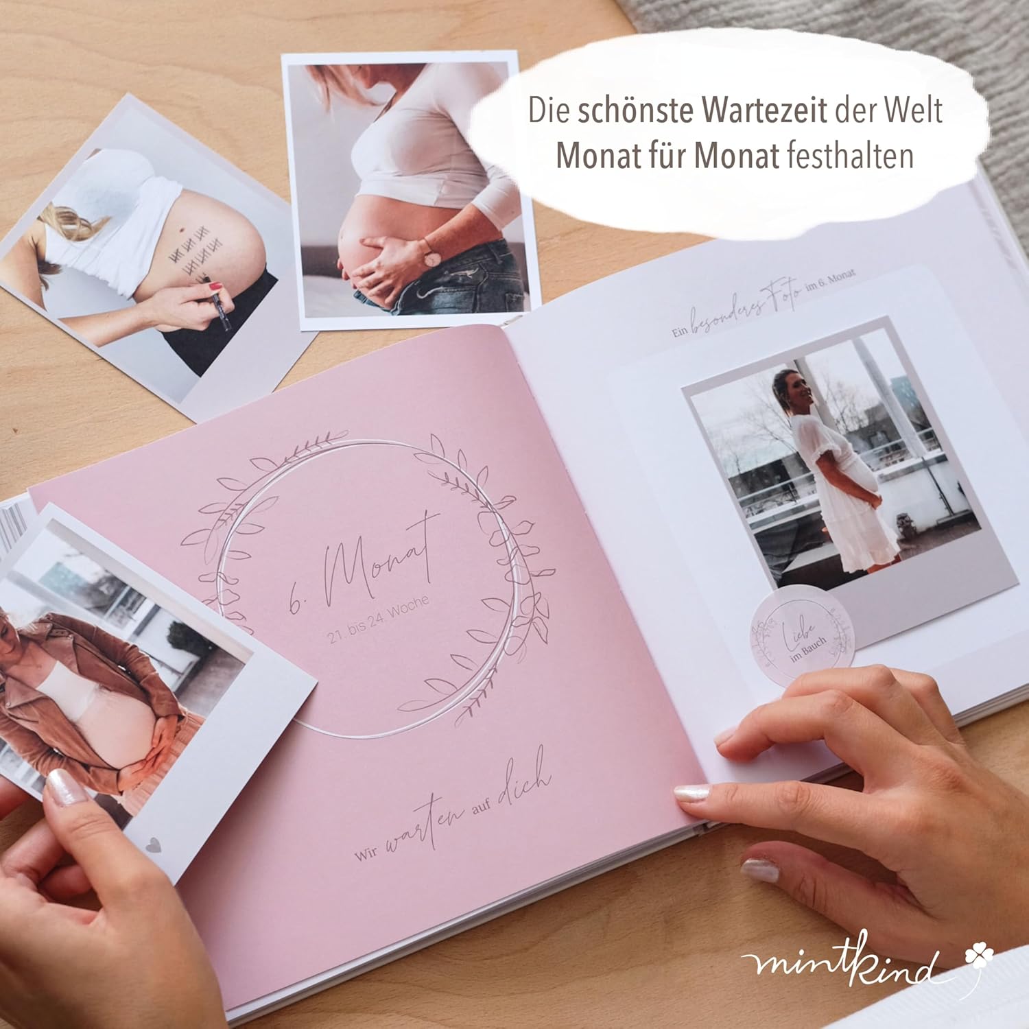 MINTKIND® Schwangerschaftstagebuch „Meine Schwangerschaft“ mit Sticker Set