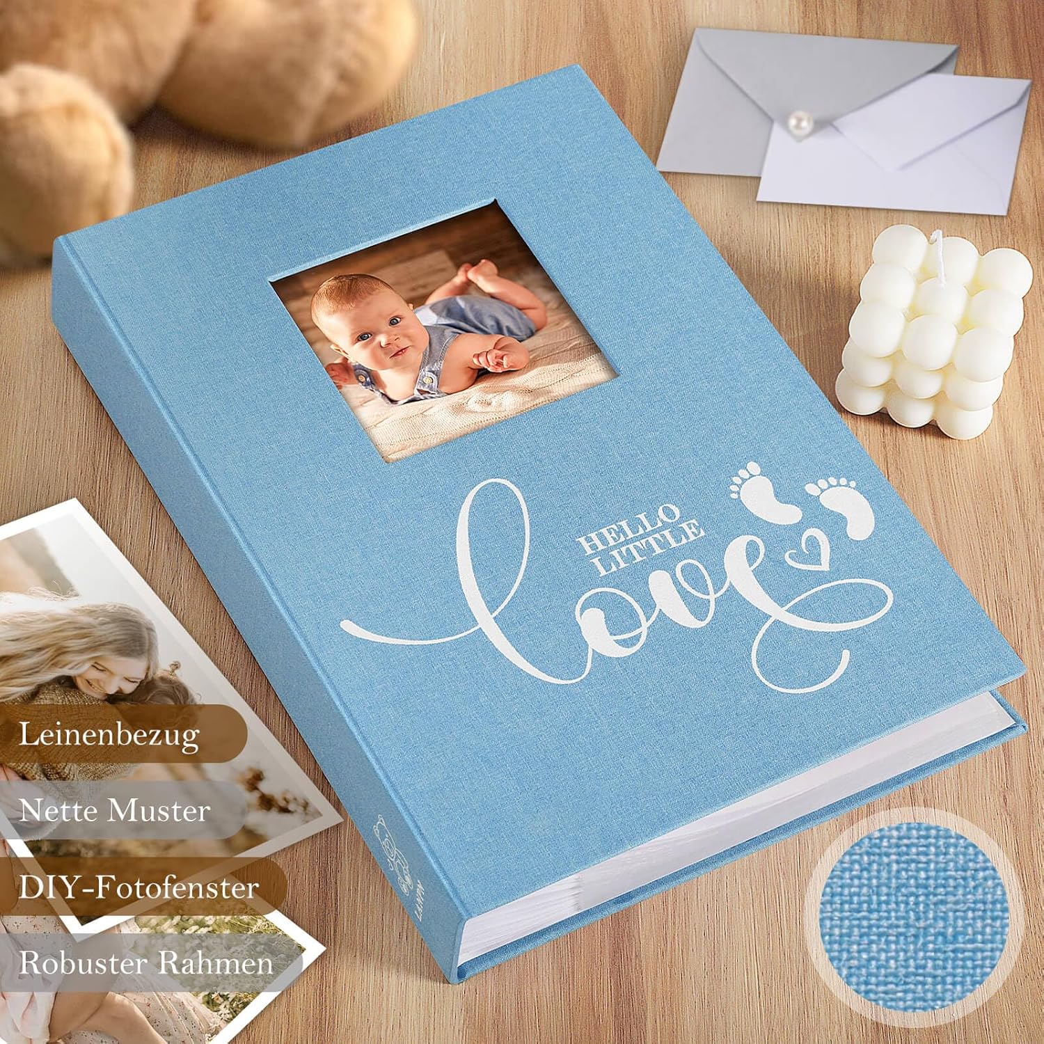 Lanpn Baby Fotoalbum 10x15 - Großes, Leinen Einsteckalbum für 300 Fotos