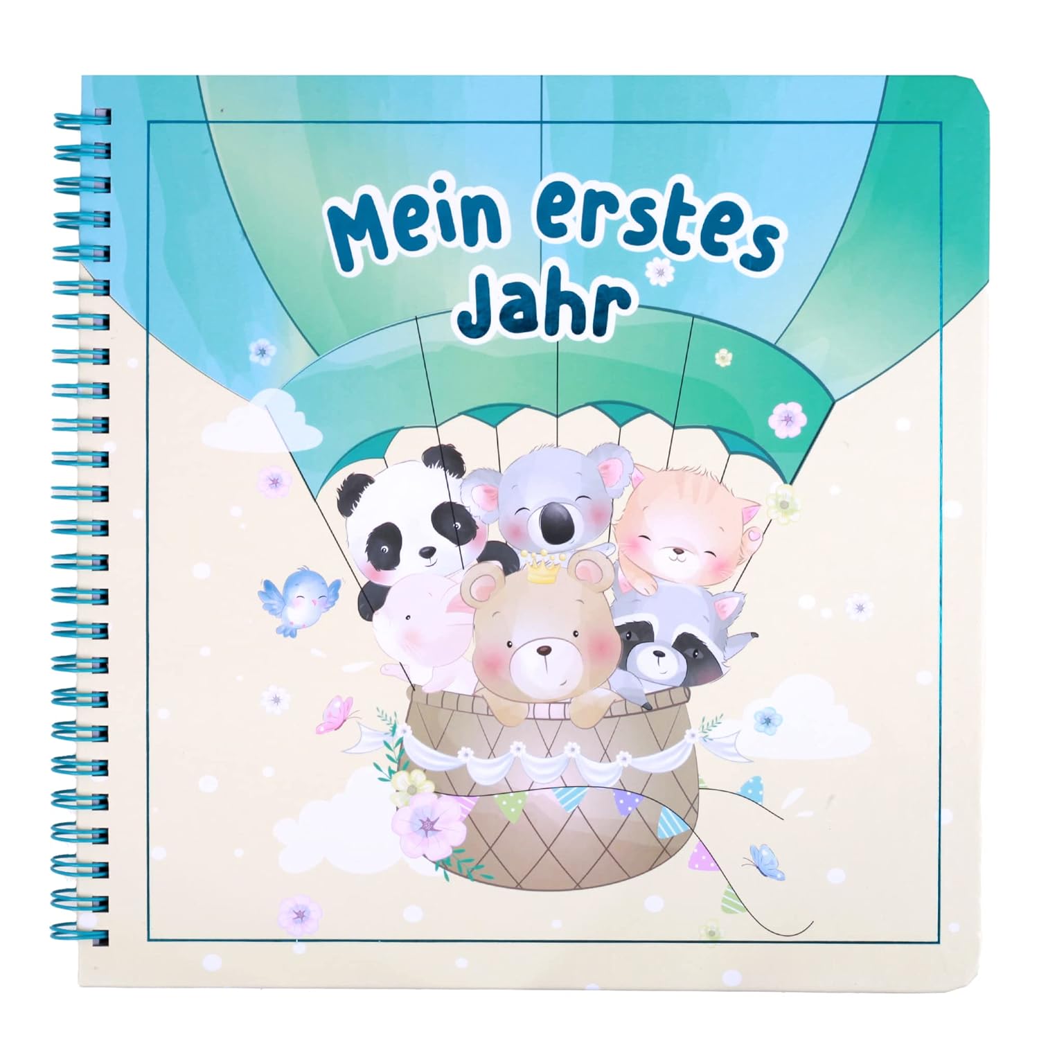 Erinnerungsalbum 'Mein erstes Jahr' - Babyalbum mit Spiralbindung und Tierillustrationen