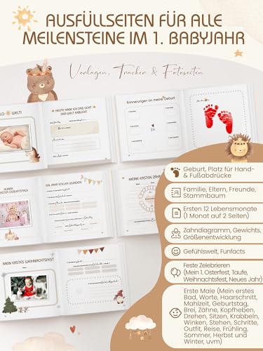 Babyalbum „Mein erstes Jahr" Boho – 84 Seiten Hardcover, pädagogisch