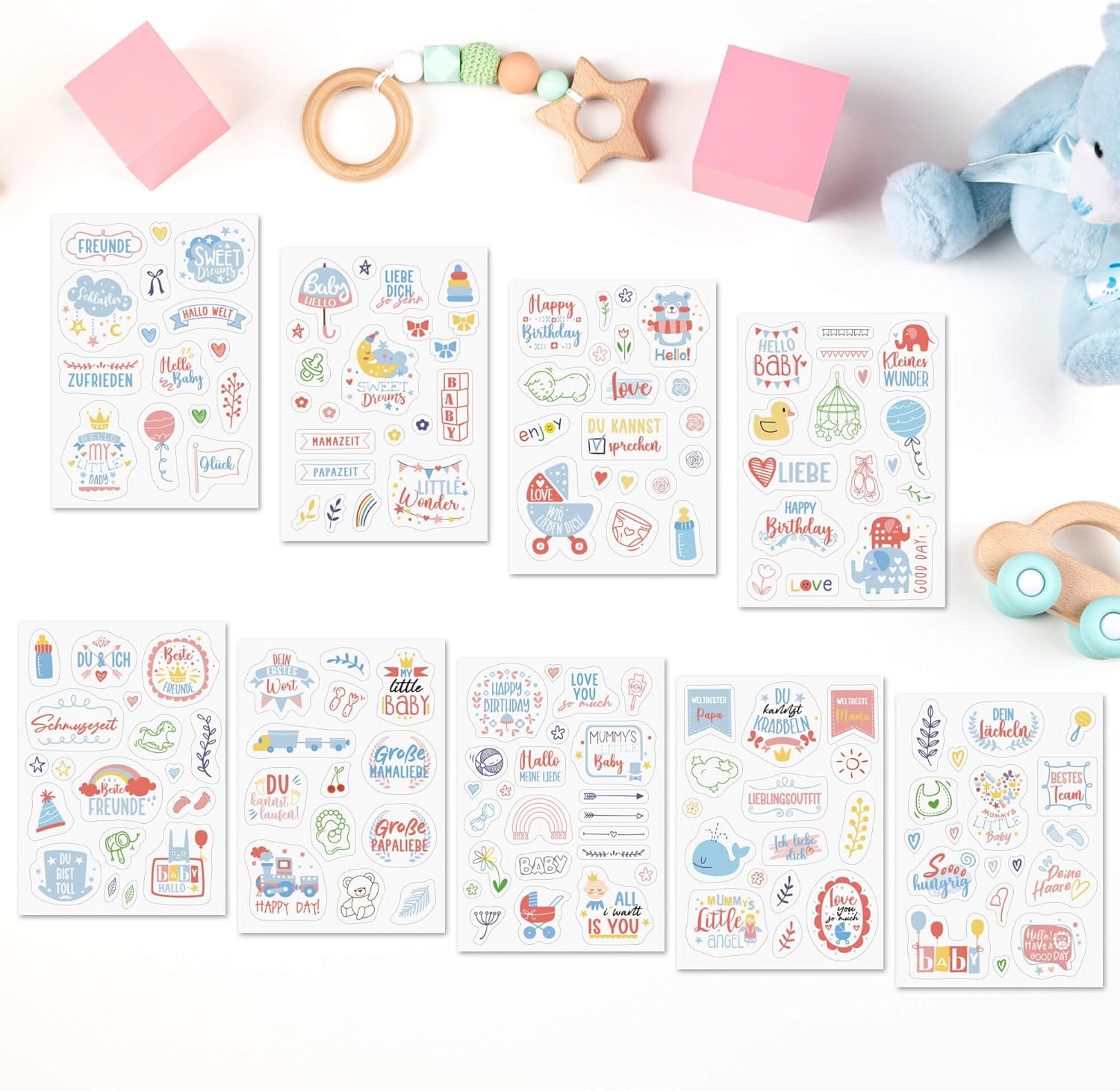 BIROYAL Babyalbum Sticker - 9 Bögen, 160 Motive - Perfekt für Scrapbooking BIROYAL Babyalbum Sticker - 9 Bögen, 160 Motive - Perfekt für Scrapbooking