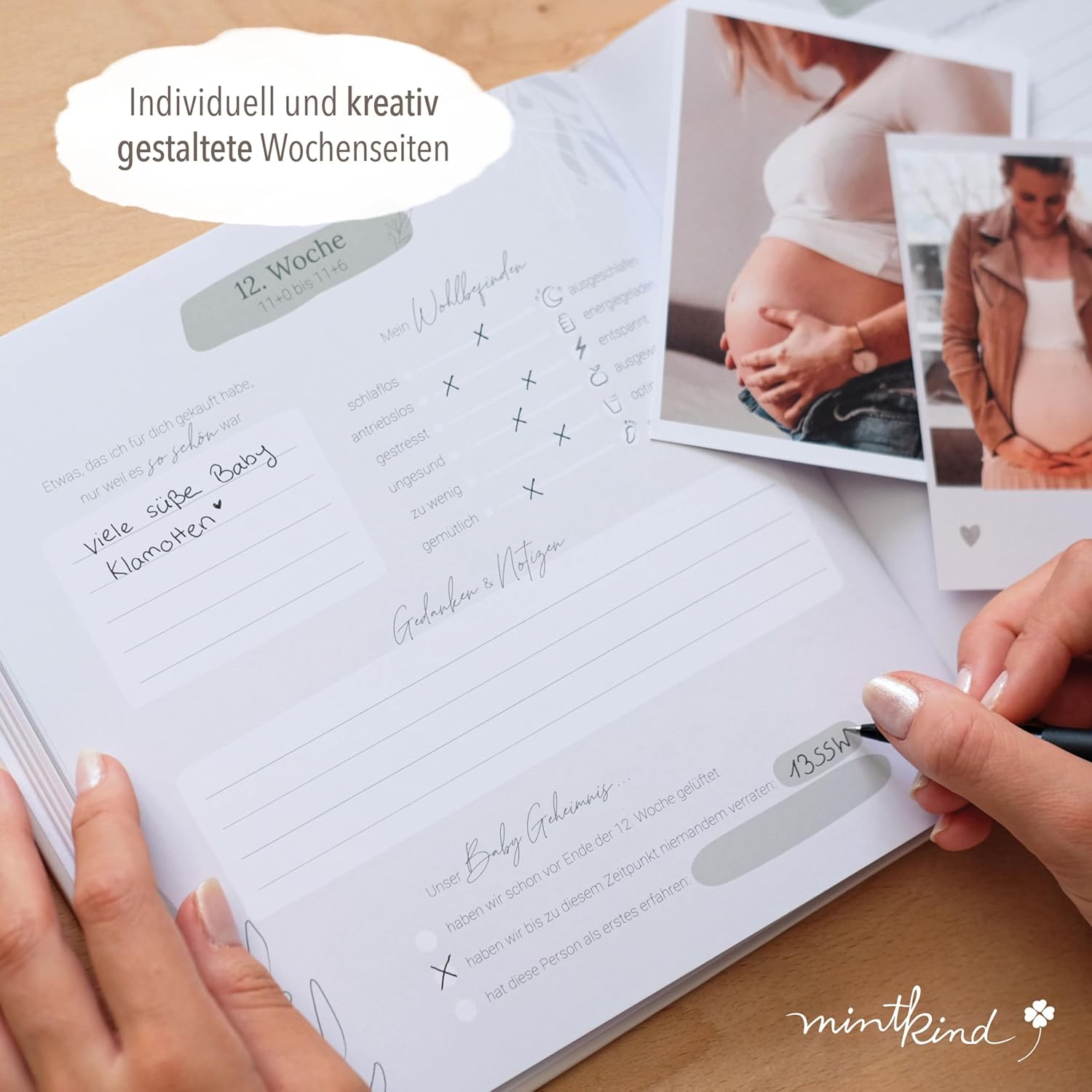 MINTKIND® Schwangerschaftstagebuch „Meine Schwangerschaft“ mit Sticker Set