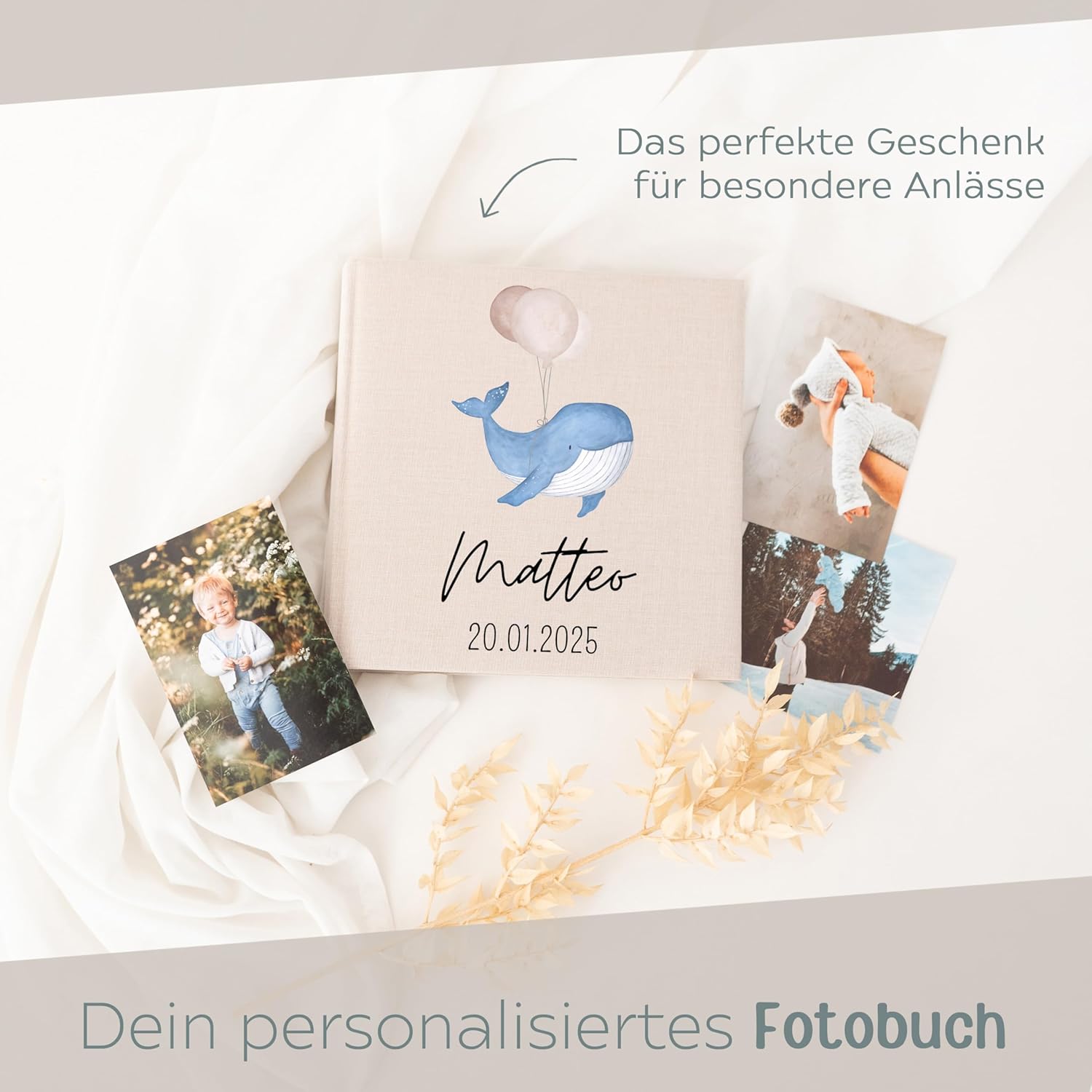 Personalisiertes wunderwunsch Fotoalbum Einschulung mit Wal Motiv