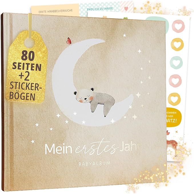 Babyalbum „Mein erstes Jahr" Natur – 80 Seiten, Goldprägung, 21×21 cm