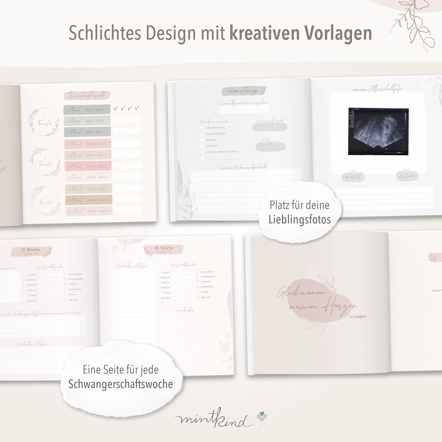 MINTKIND® Schwangerschaftstagebuch „Meine Schwangerschaft“ mit Sticker Set