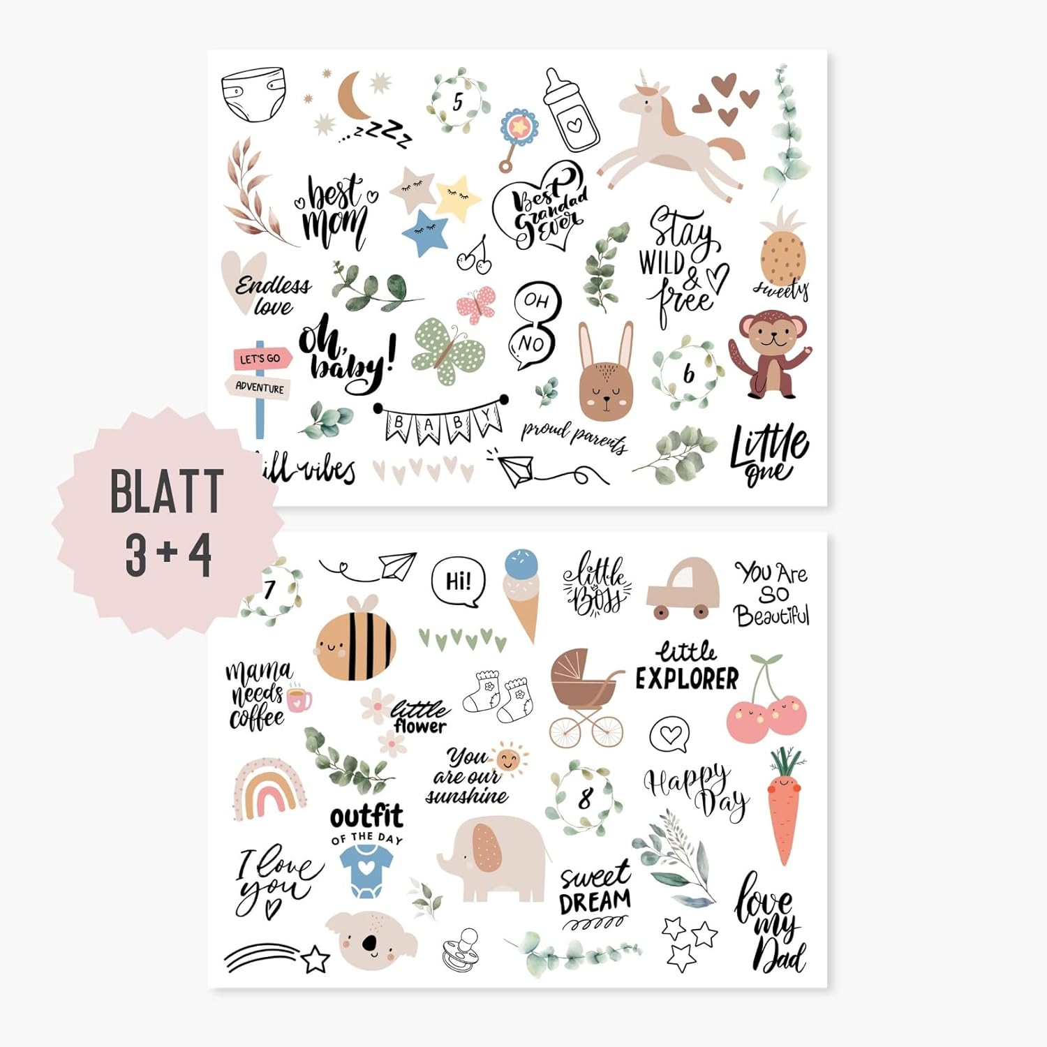 Baby Sticker Set | 197 Aufkleber für Babyalbum & Scrapbook Baby Sticker Set | 197 Aufkleber für Babyalbum & Scrapbook