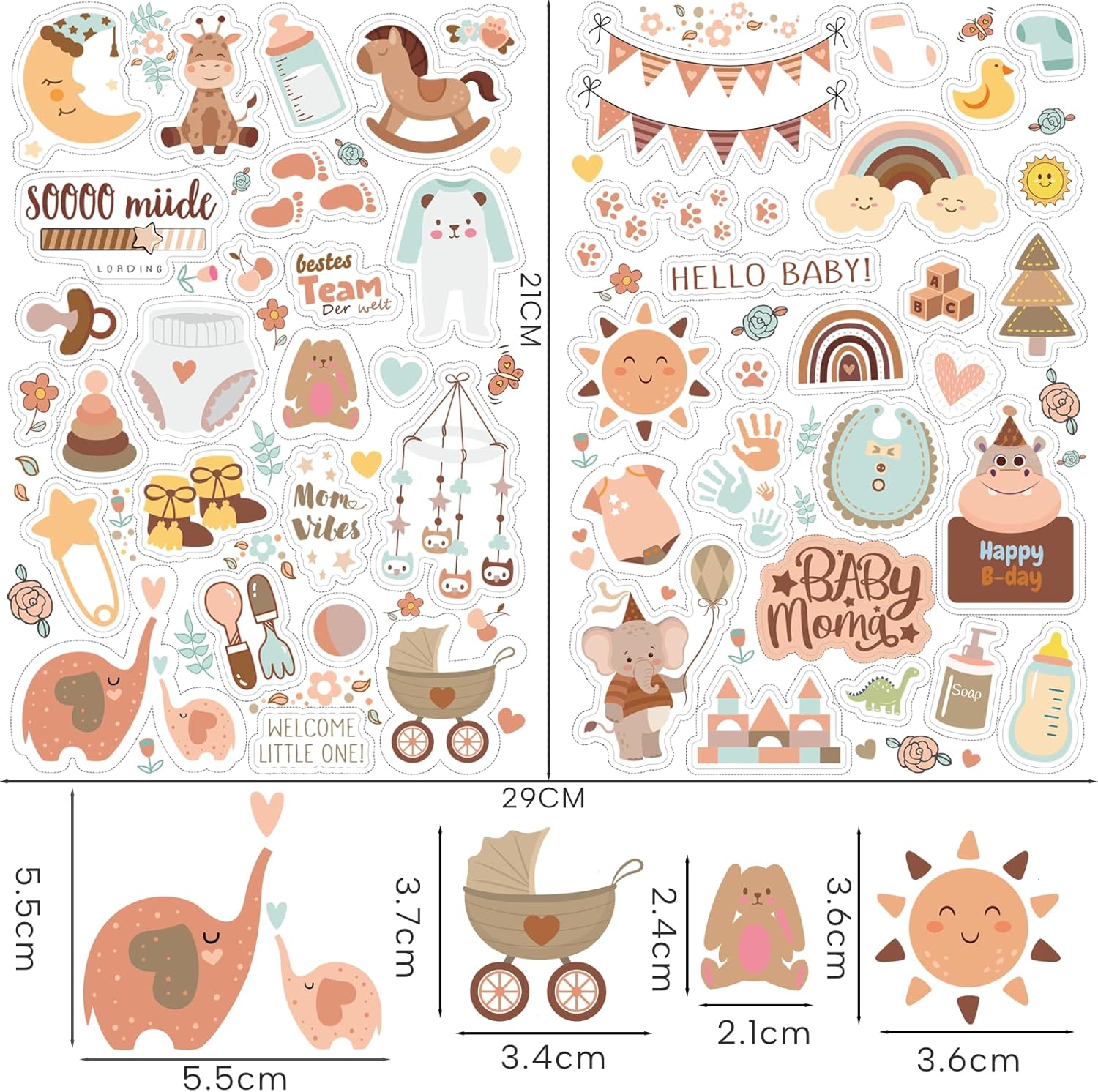 SILARLAIT Boho Baby & Kinder Aufkleber, 4 Bögen DIN-A4 zum Basteln