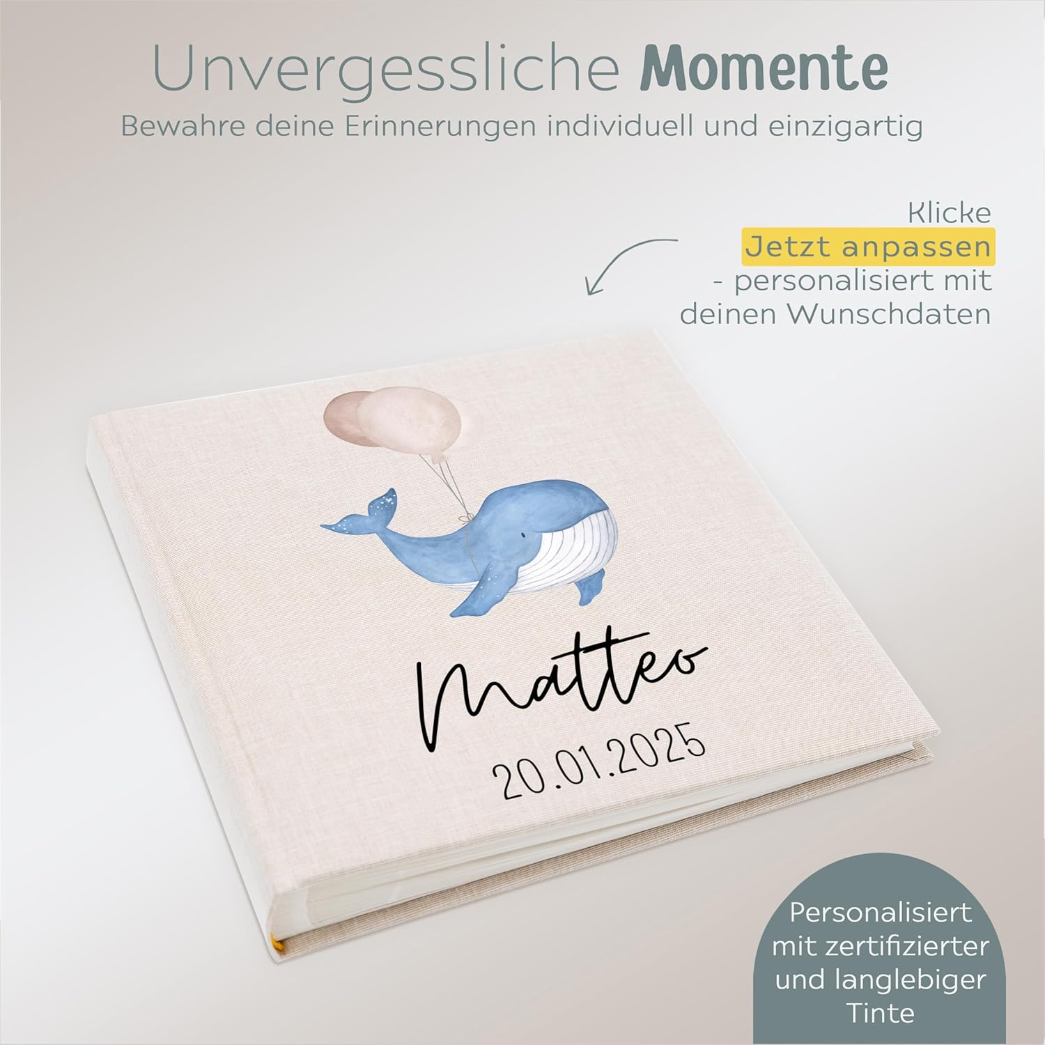 Personalisiertes wunderwunsch Fotoalbum Einschulung mit Wal Motiv