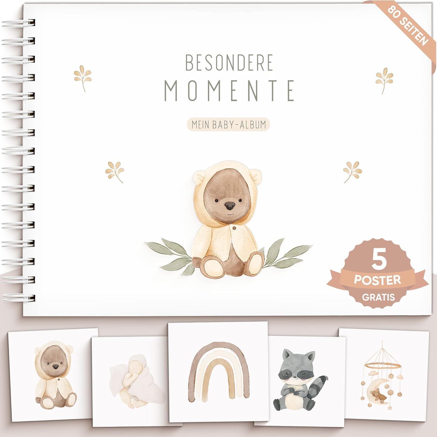 OLGS Babyalbum Teddy Lou: Erinnerungsbuch Mein erstes Jahr | Ringbuch A4 Fotoalbum
