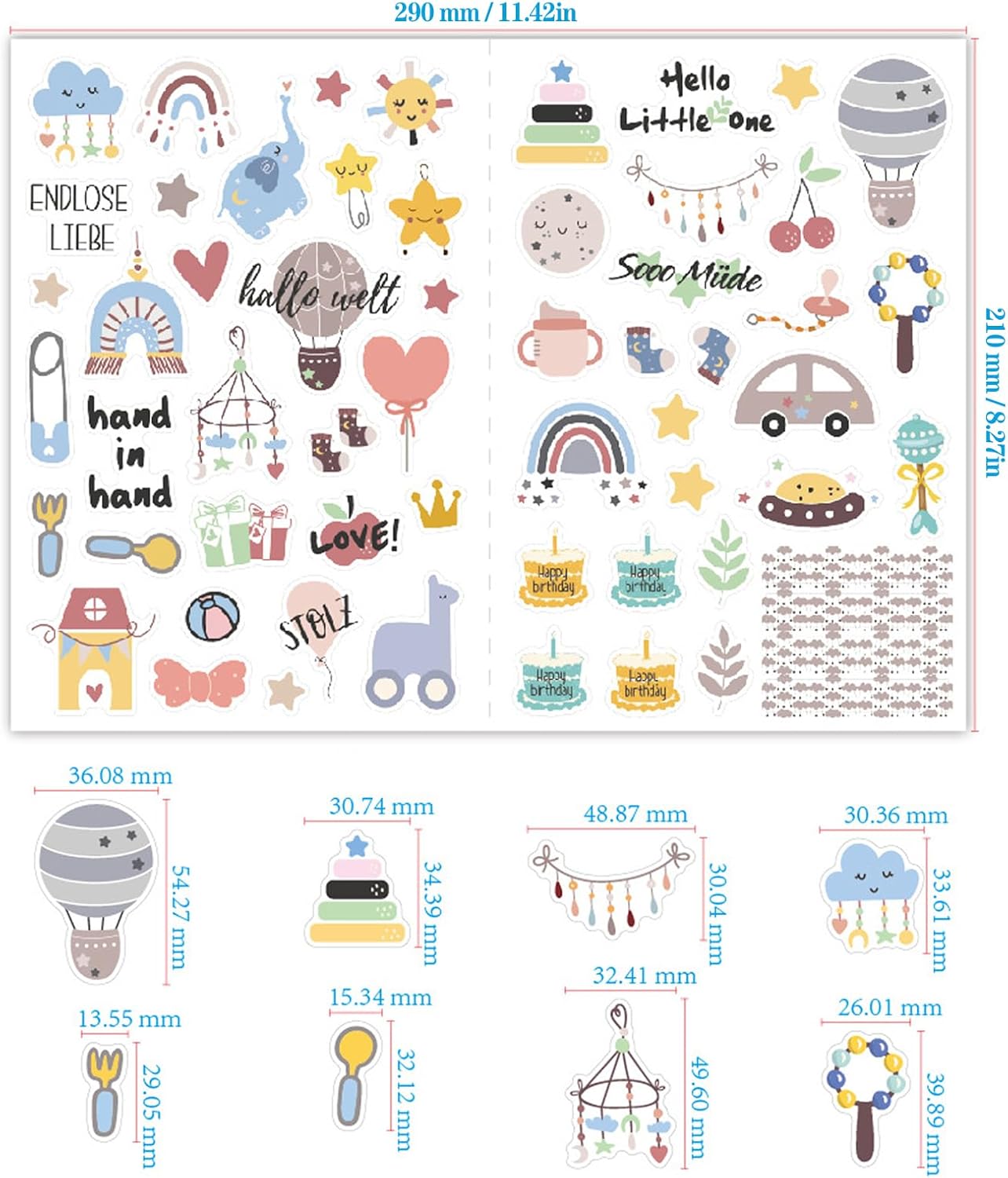 DIY Scrapbook Sticker Set für Babyalben (4 Stück, A4)