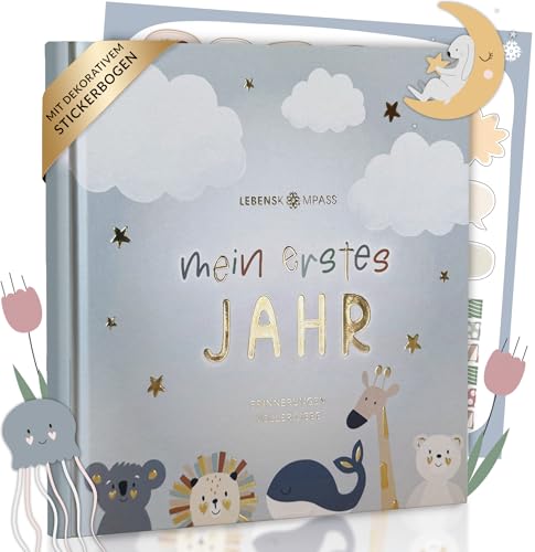 Lebenskompass Babyalbum „Air" mit 75+ Stickern & Spruchkarte
