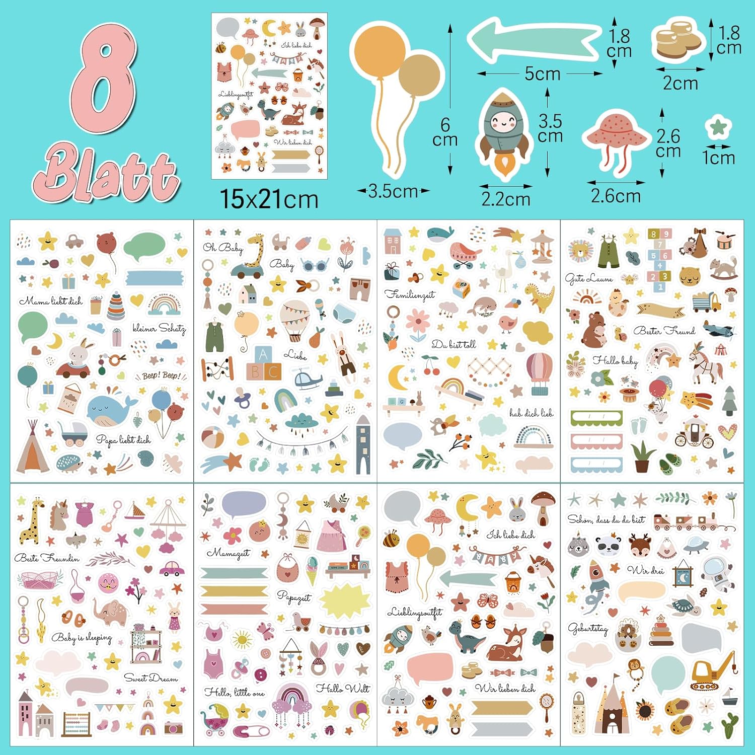 BETESSIN Babyalbum Sticker-Set - 440 Aufkleber für kreative Gestaltung