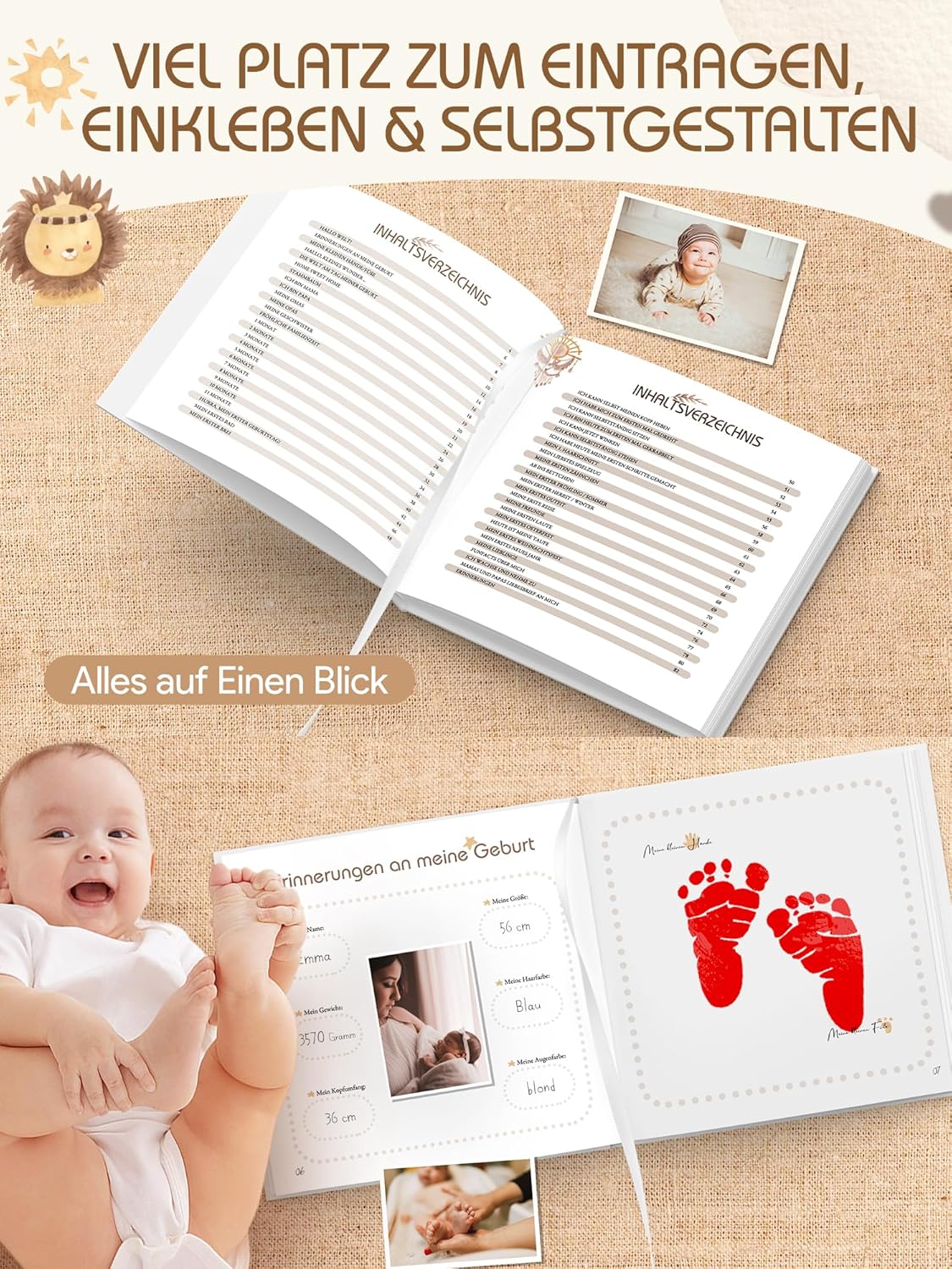 Babybuch 'Mein erstes Jahr' – Hochwertiges Erinnerungsbuch im Boho-Stil