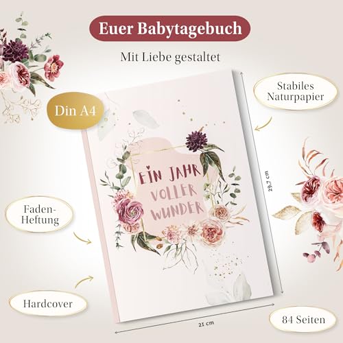 Eulentaler Babytagebuch „Mein erstes Jahr" – DIN A4, Rosa für Mädchen